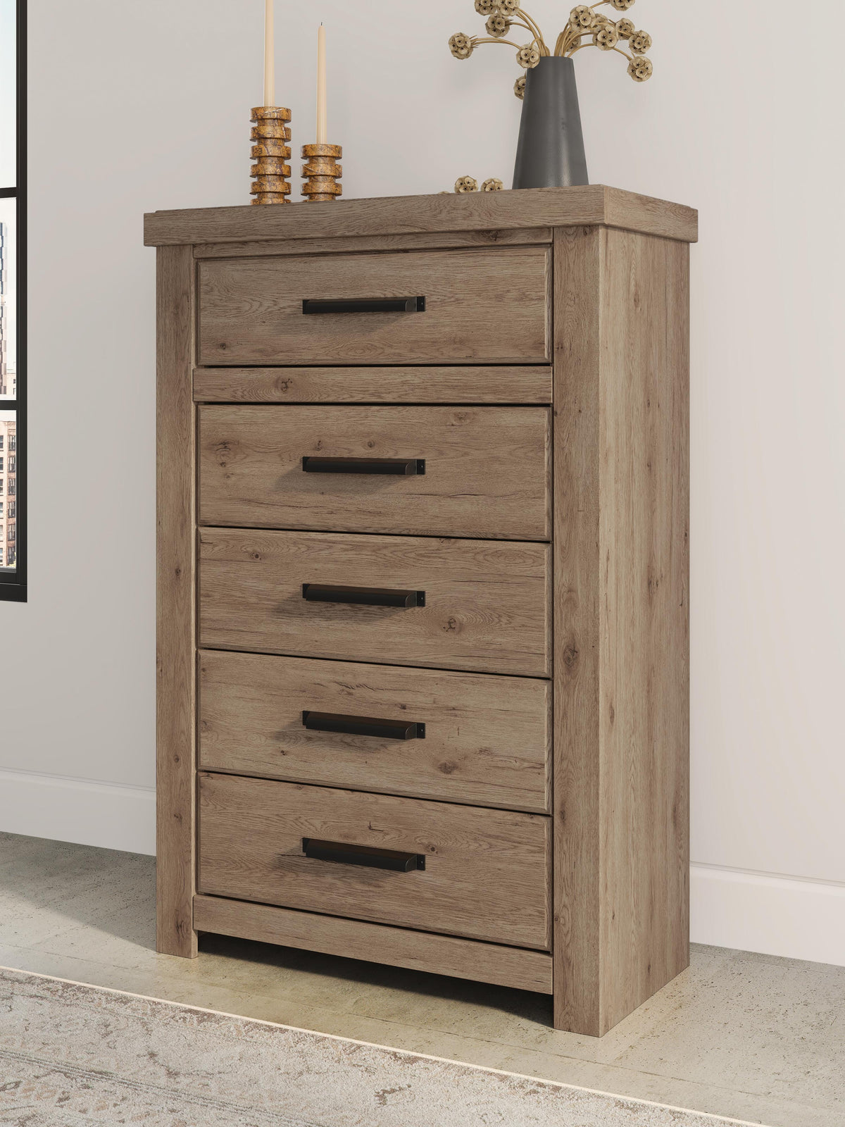 Dar Furniture - Ashley Furniture - Oliandon Chest of Drawers - Five Drawer Chest / Light Brown - PCB2844-46