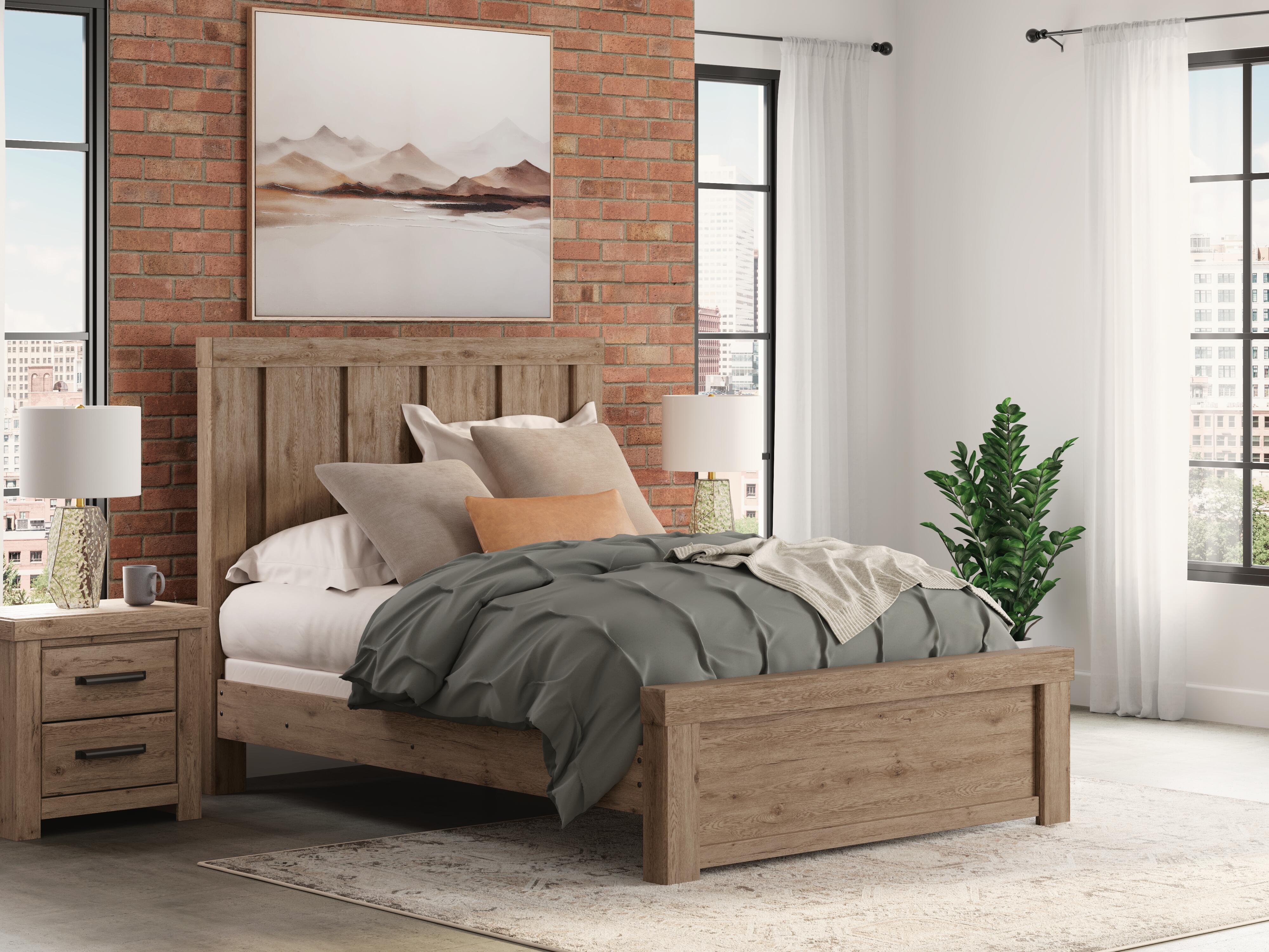 Dar Furniture - Ashley Furniture - Oliandon Queen Panel Bed - Queen Panel Bed / Light Brown - PCB2844B2