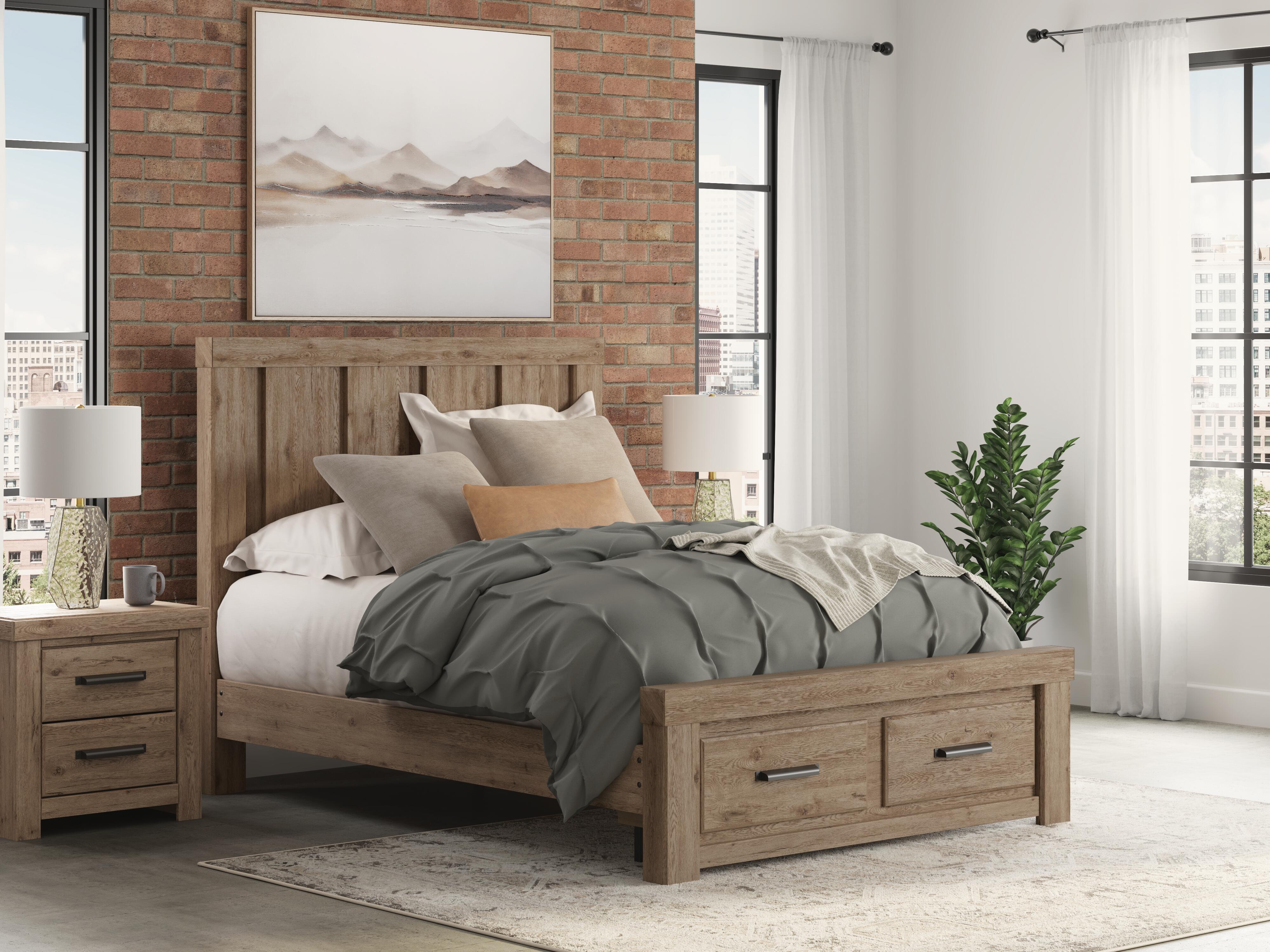 Dar Furniture - Ashley Furniture - Oliandon Queen Panel Storage Bed - Queen Panel Storage Bed / Light Brown - PCB2844B4
