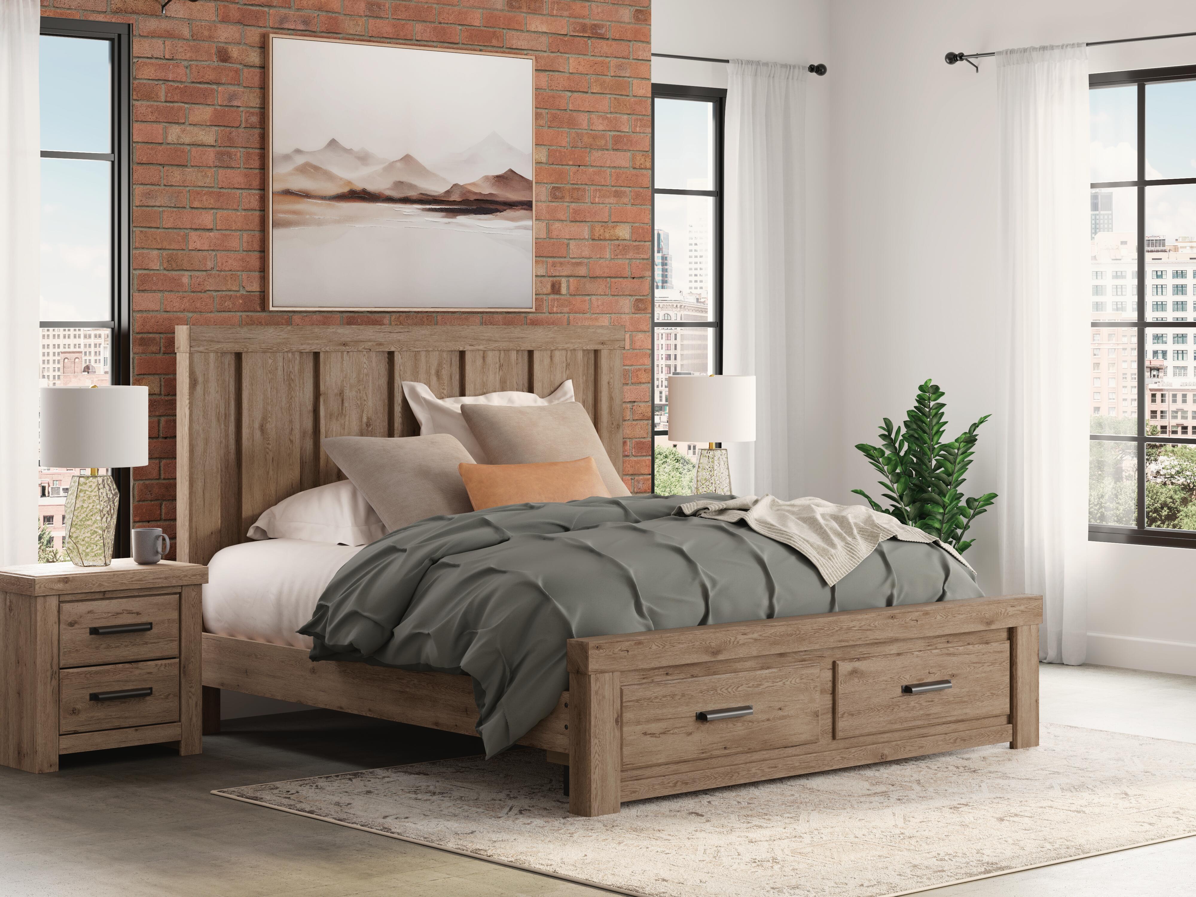 Dar Furniture - Ashley Furniture - Oliandon King Panel Storage Bed - King Panel Storage Bed / Light Brown - PCB2844B7
