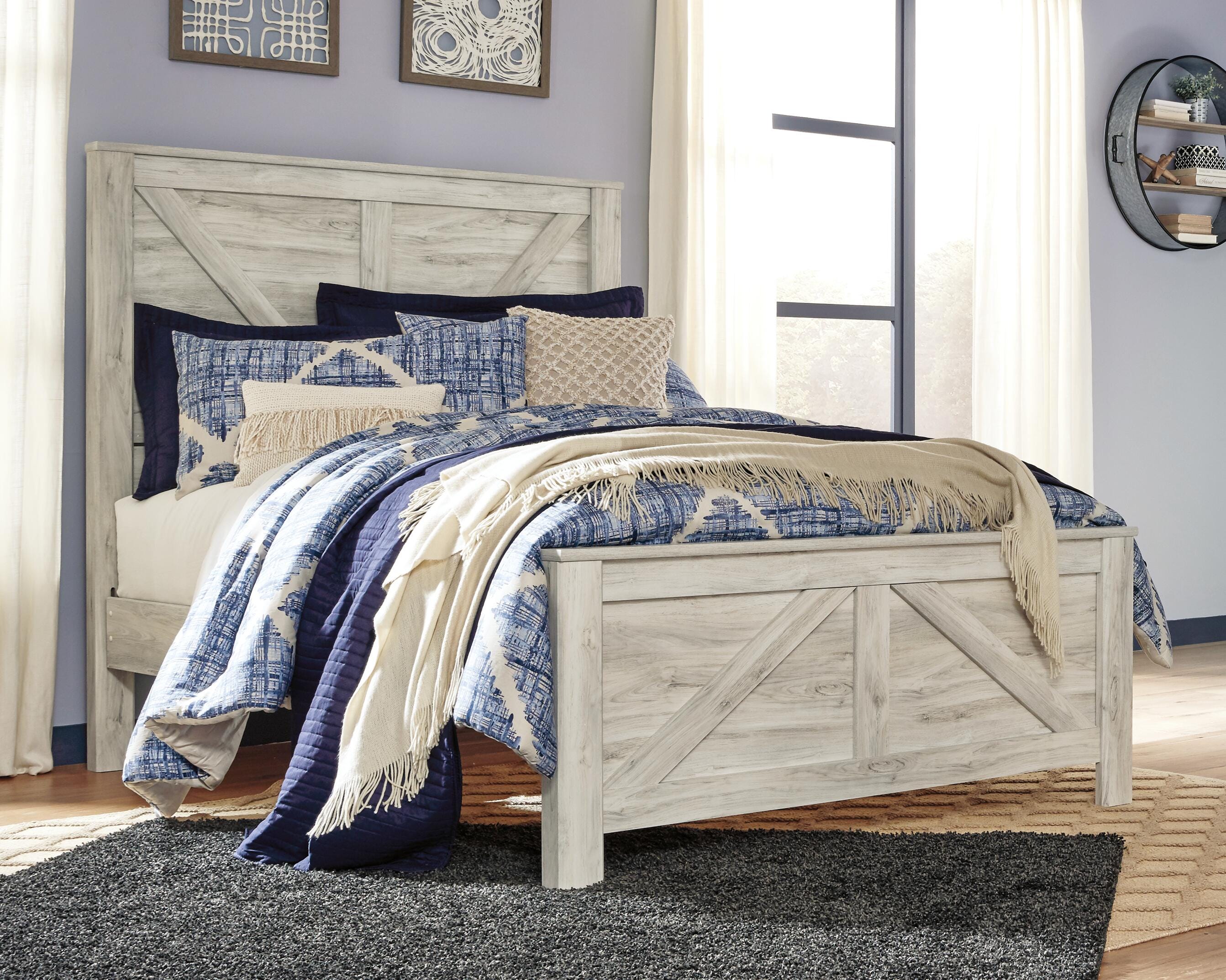 Dar Furniture - Ashley Furniture - Bellaby Queen Crossbuck Panel Bed - Queen Crossbuck Panel Bed / Whitewash - B331B6