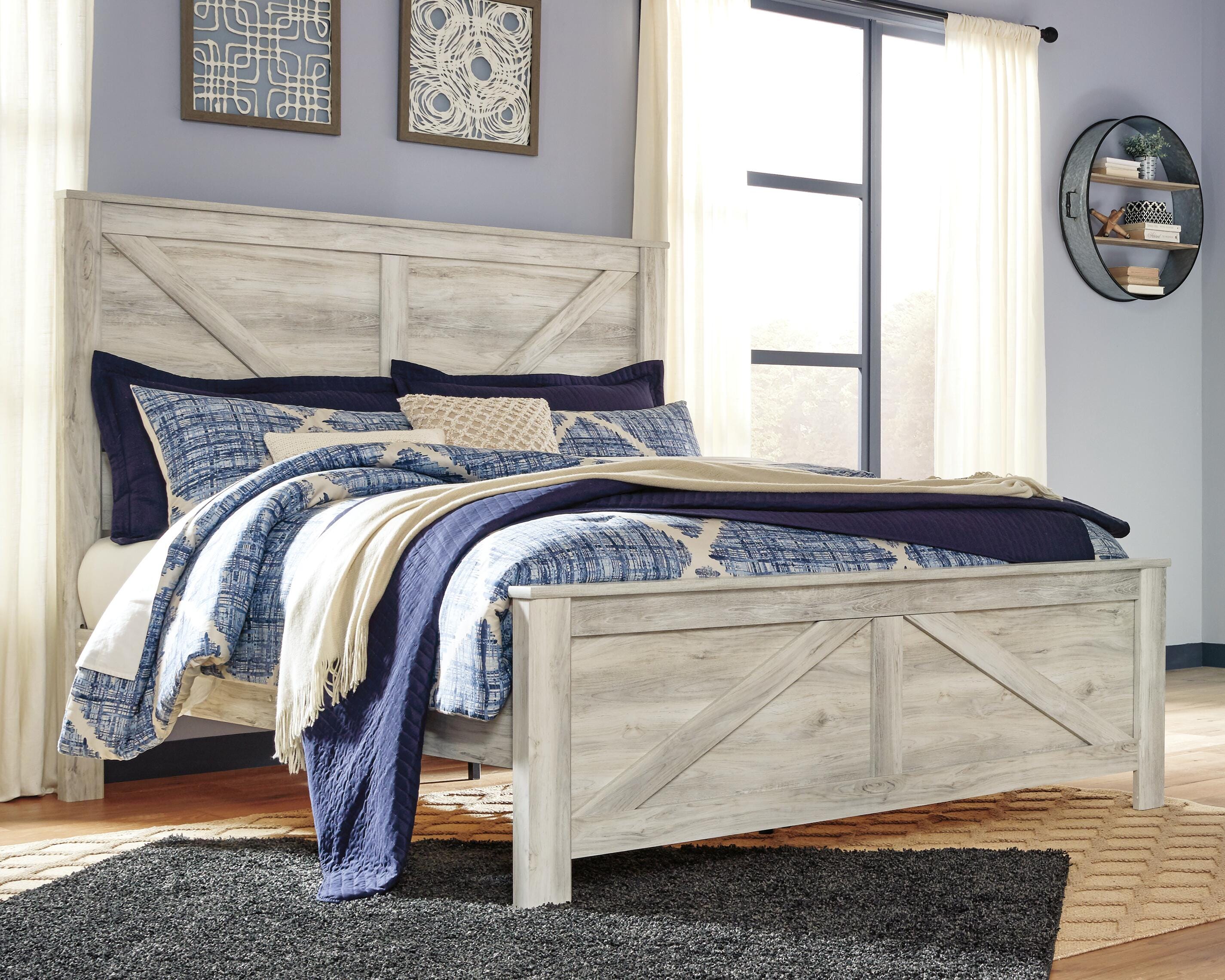 Dar Furniture - Ashley Furniture - Bellaby King Crossbuck Panel Bed - King Crossbuck Panel Bed / Whitewash - B331B10