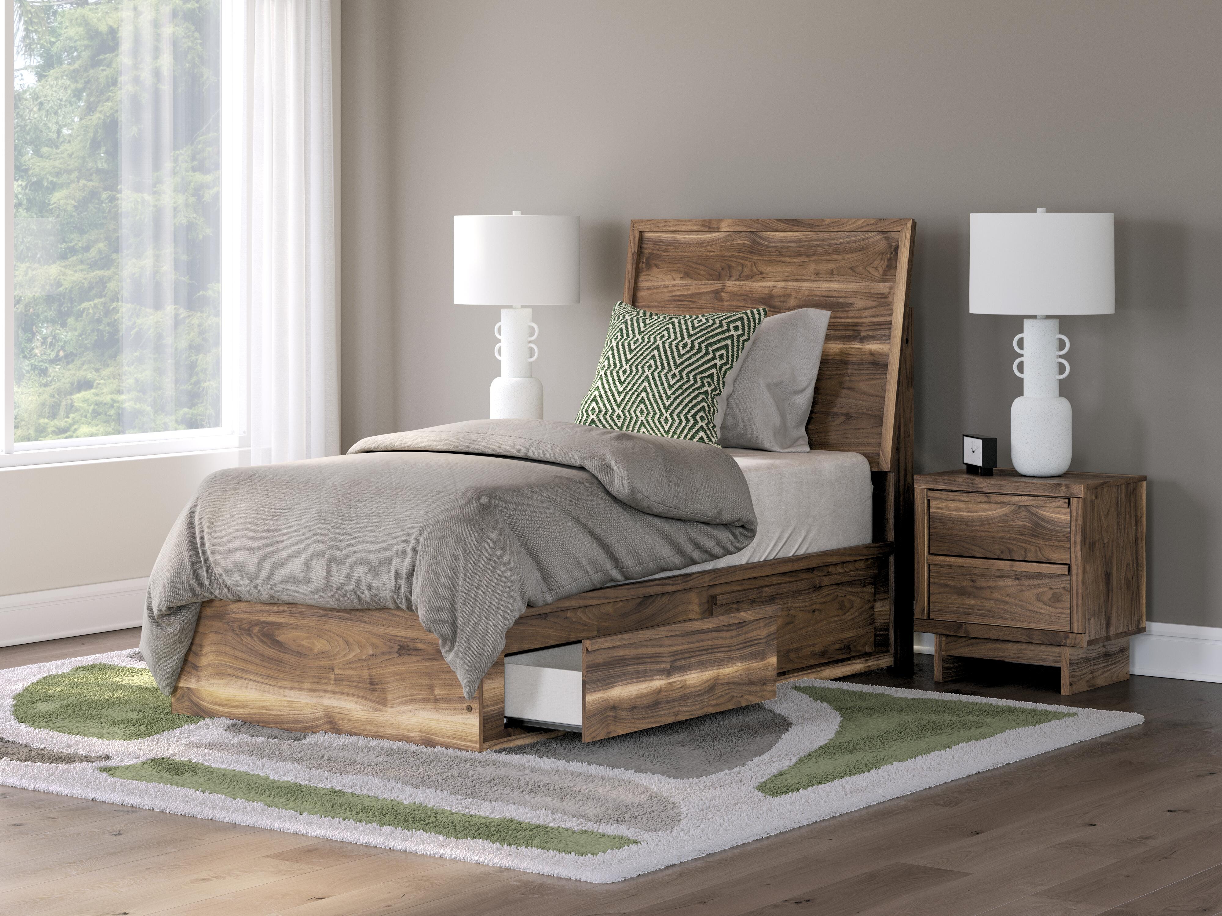 Dar Furniture - Ashley Furniture - Chirason Twin Panel Bed with Storage - Twin Panel Bed with Storage / Brown - PCB3367B27