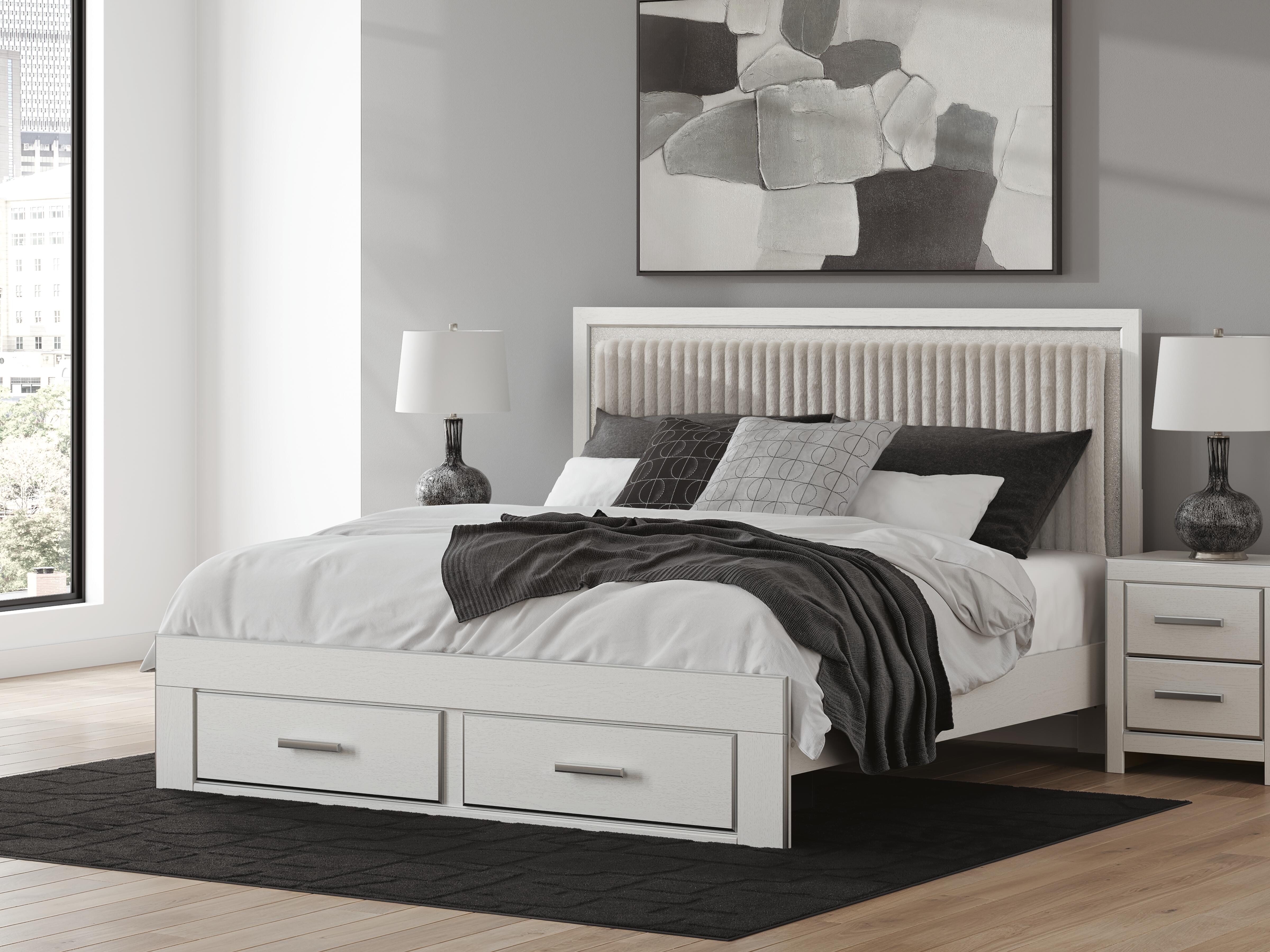 Dar Furniture - Ashley Furniture - Zuraleus King Upholstered Panel Platform Storage Bed - King Upholstered Panel Platform Storage Bed / White - PCB3381B9