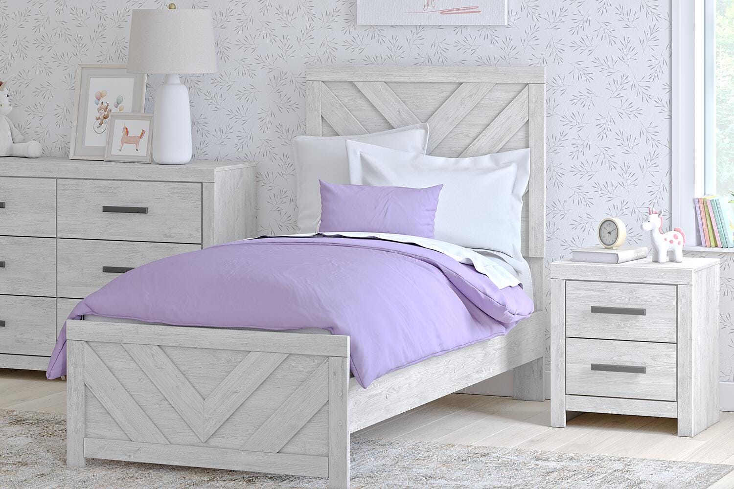 Dar Furniture - Ashley Furniture - Cayboni Twin Panel Bed - Twin Panel Bed / Whitewash - B3788B6
