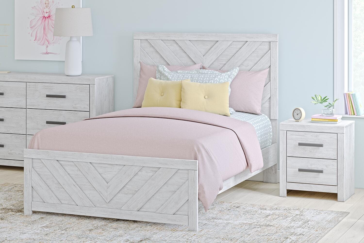 Dar Furniture - Ashley Furniture - Cayboni Full Panel Bed - Full Panel Bed / Whitewash - B3788B2