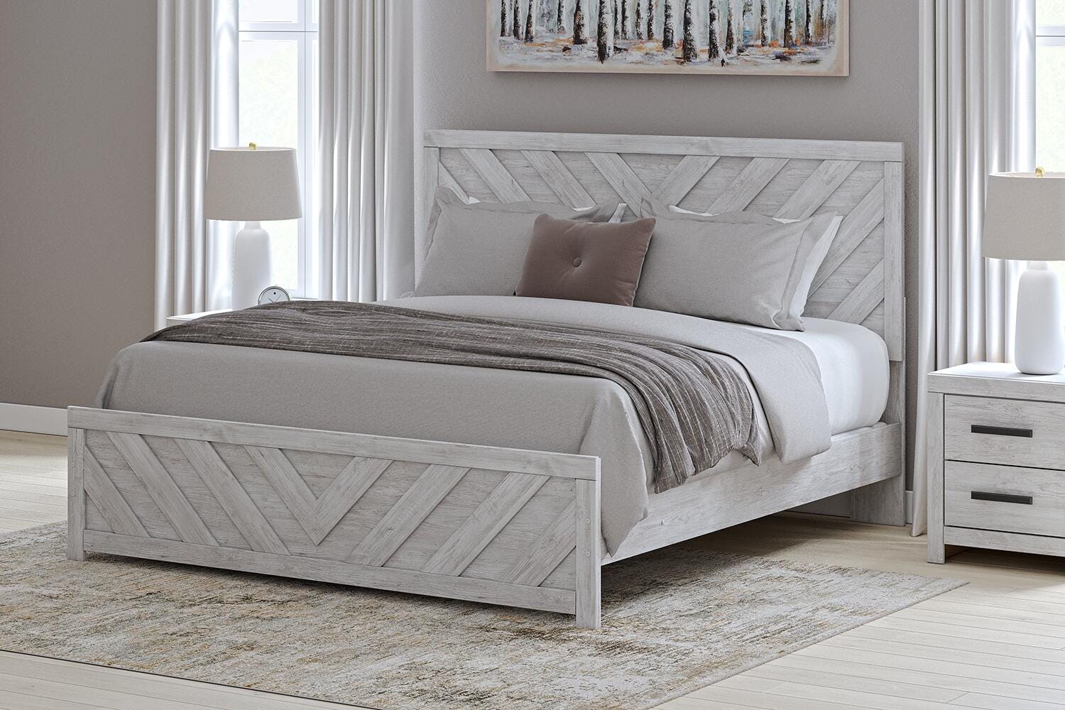Dar Furniture - Ashley Furniture - Cayboni King Panel Bed - King Panel Bed / Whitewash - B3788B7