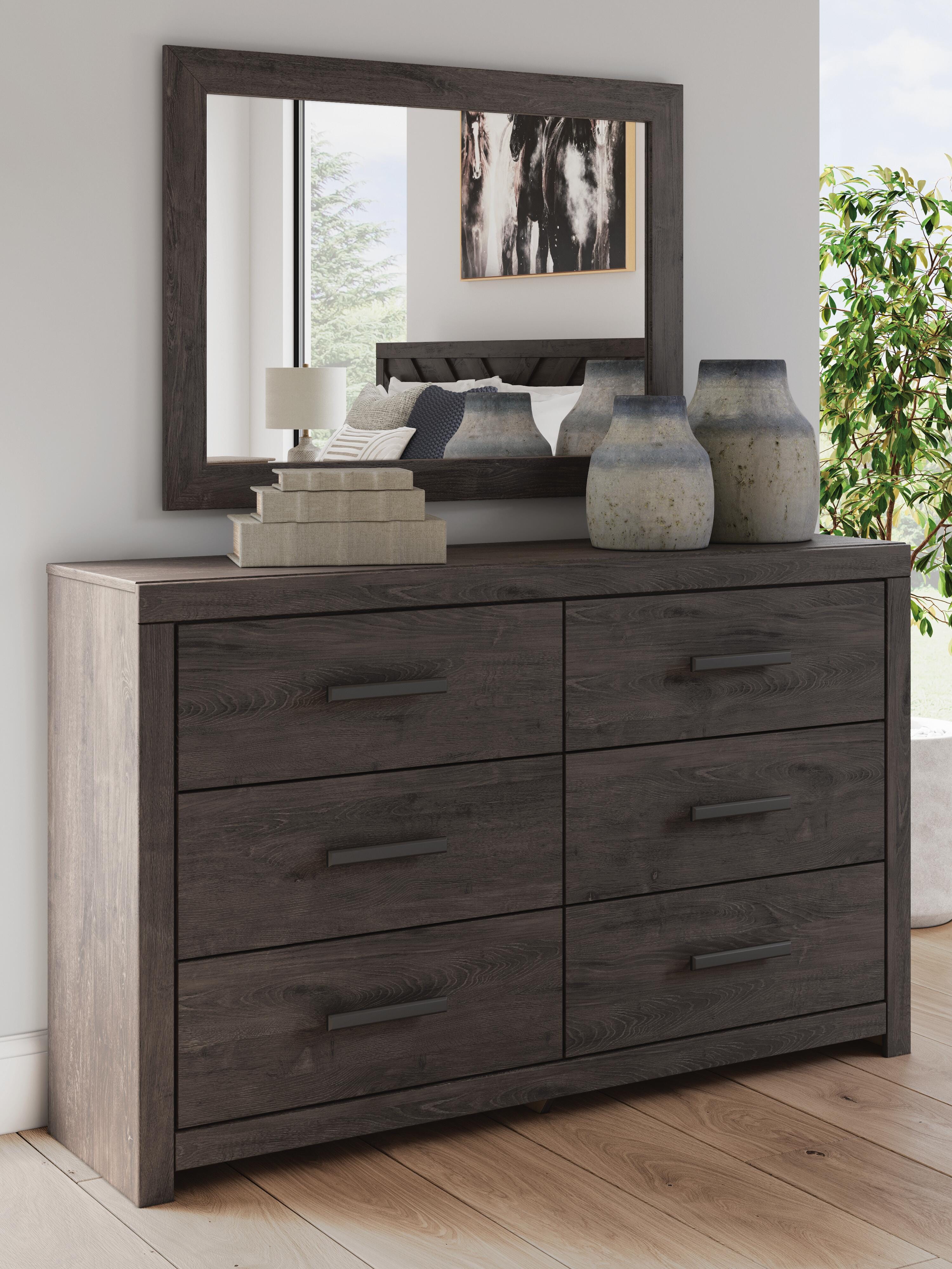 Dar Furniture - Ashley Furniture - Prendonea Dresser and Mirror - Dresser and Mirror / Charcoal - B3789B1