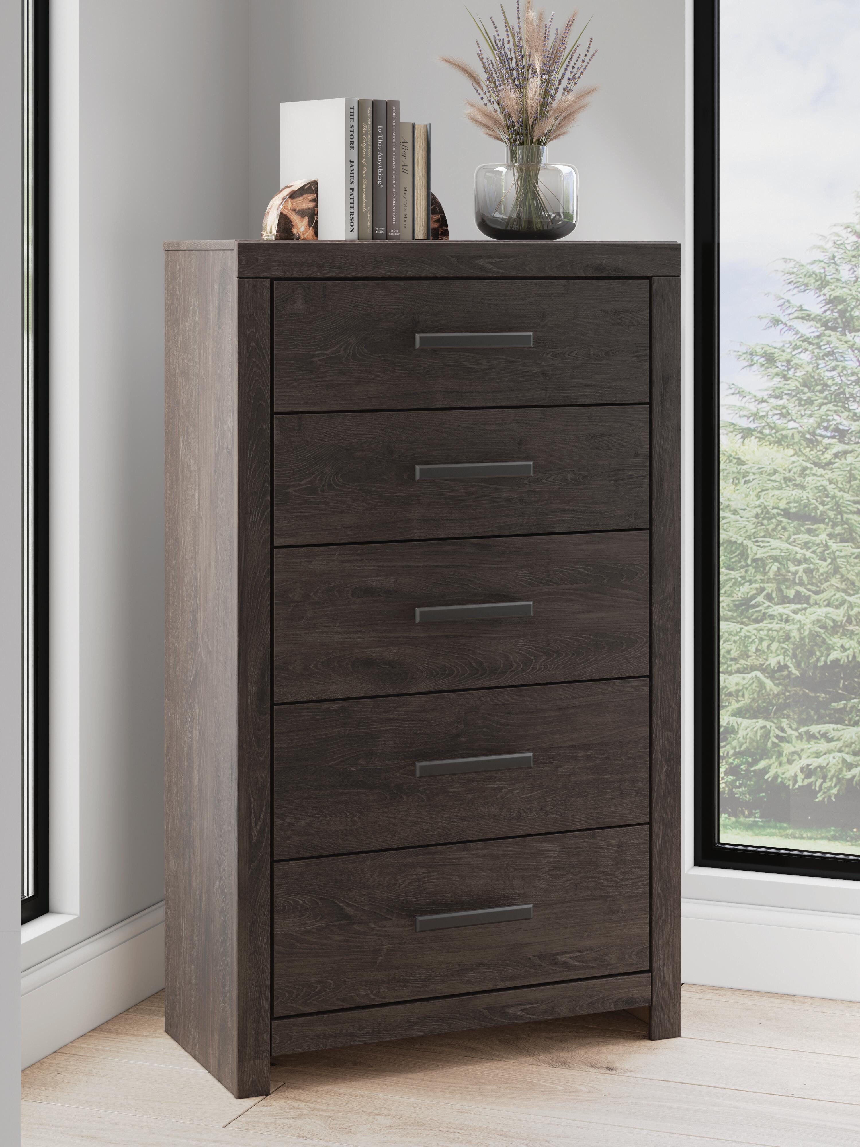 Dar Furniture - Ashley Furniture - Prendonea Chest of Drawers - Five Drawer Chest / Charcoal - B3789-46