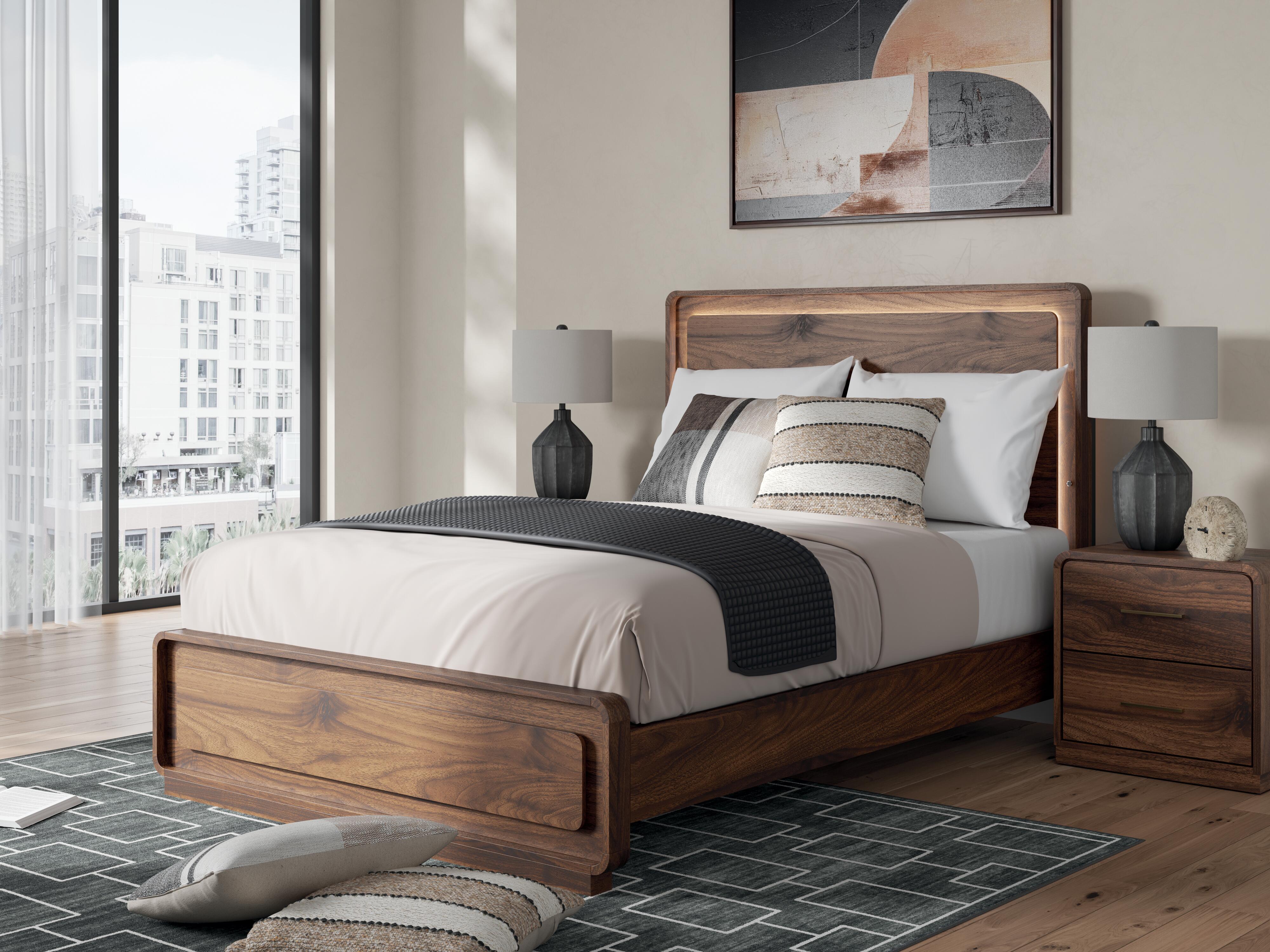 Dar Furniture - Ashley Furniture - Fortlorn Queen Panel Bed - Queen Panel Bed / Walnut Brown - PCB386B2