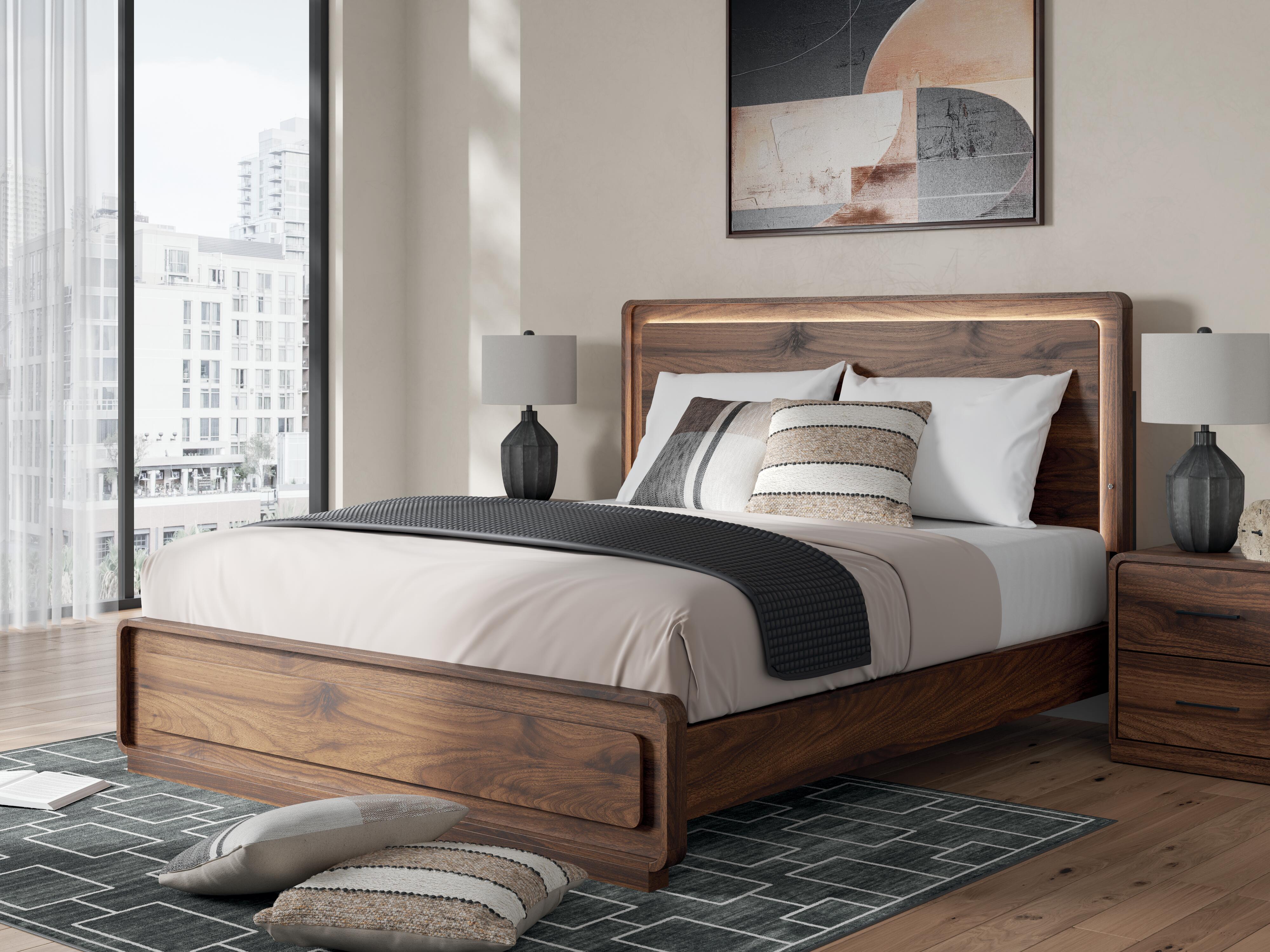 Dar Furniture - Ashley Furniture - Fortlorn California King Panel Bed - California King Panel Bed / Walnut Brown - PCB386B5