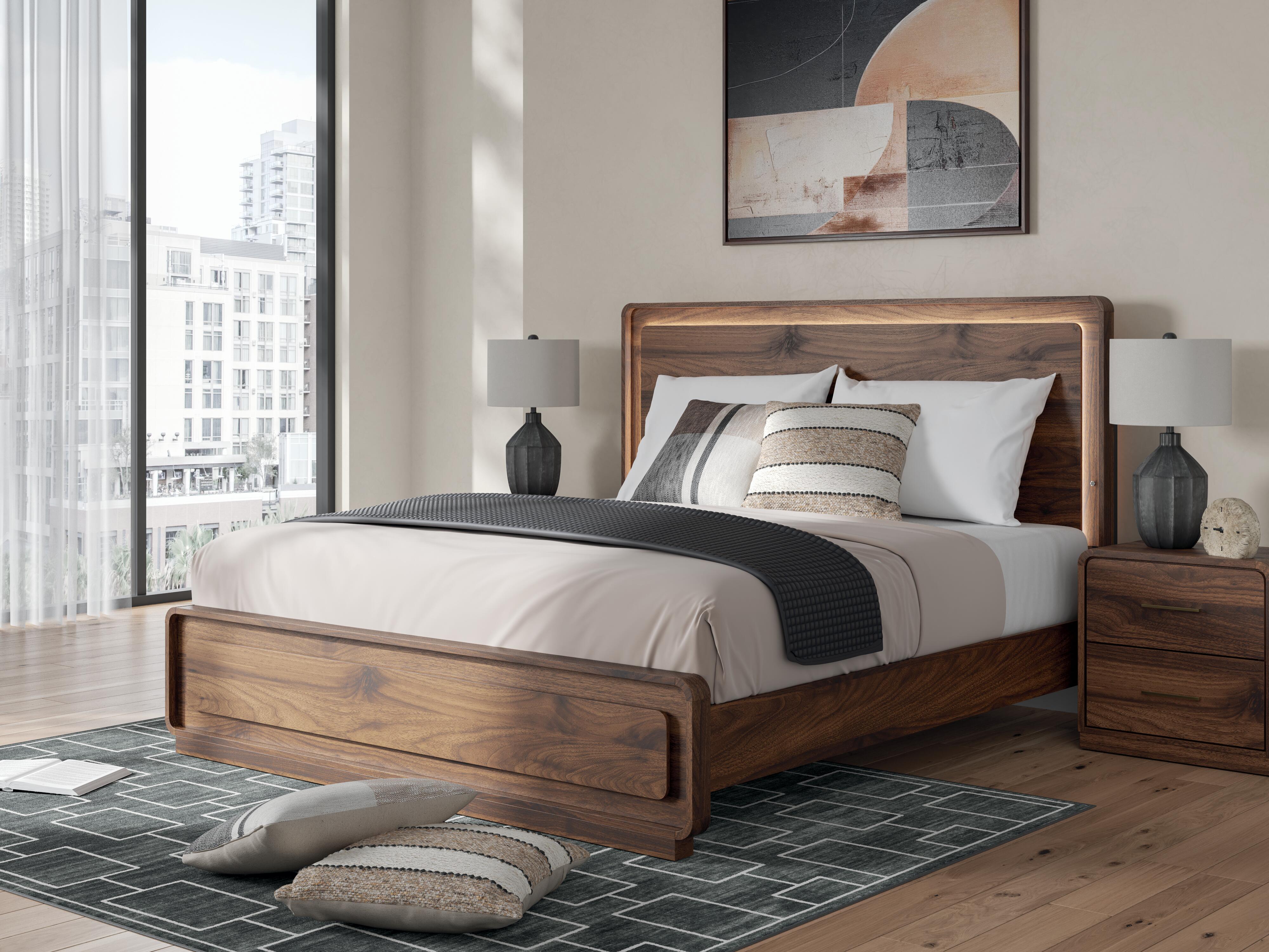 Dar Furniture - Ashley Furniture - Fortlorn King Panel Bed - King Panel Bed / Walnut Brown - PCB386B4