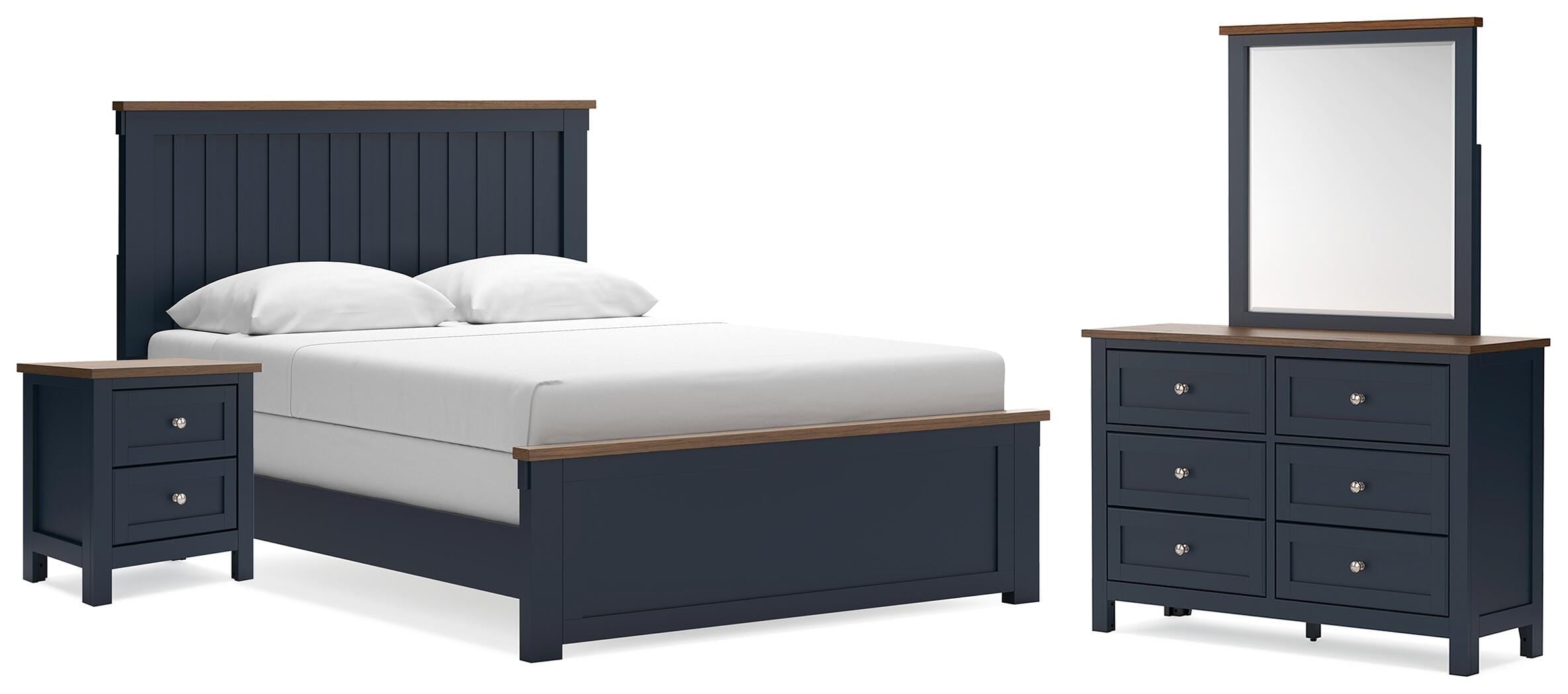 Dar Furniture - Ashley Furniture - Landocken Queen Panel Bed, Dresser, Mirror and Nightstand - Queen Panel Bed, Dresser, Mirror and Nightstand / Brown/Blue - B414B18