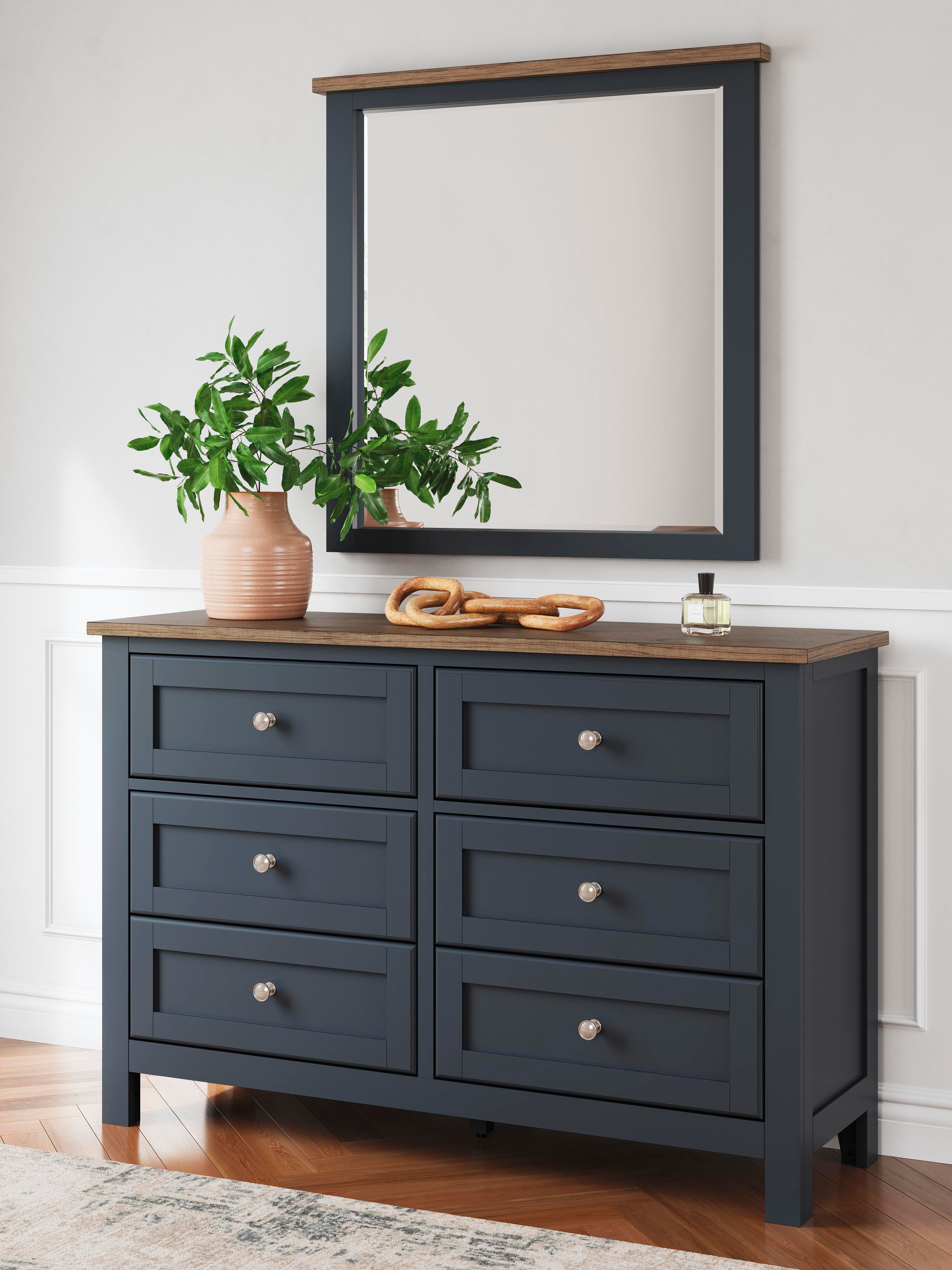 Dar Furniture - Ashley Furniture - Landocken Dresser and Mirror - Dresser and Mirror / Brown/Blue - B414B1