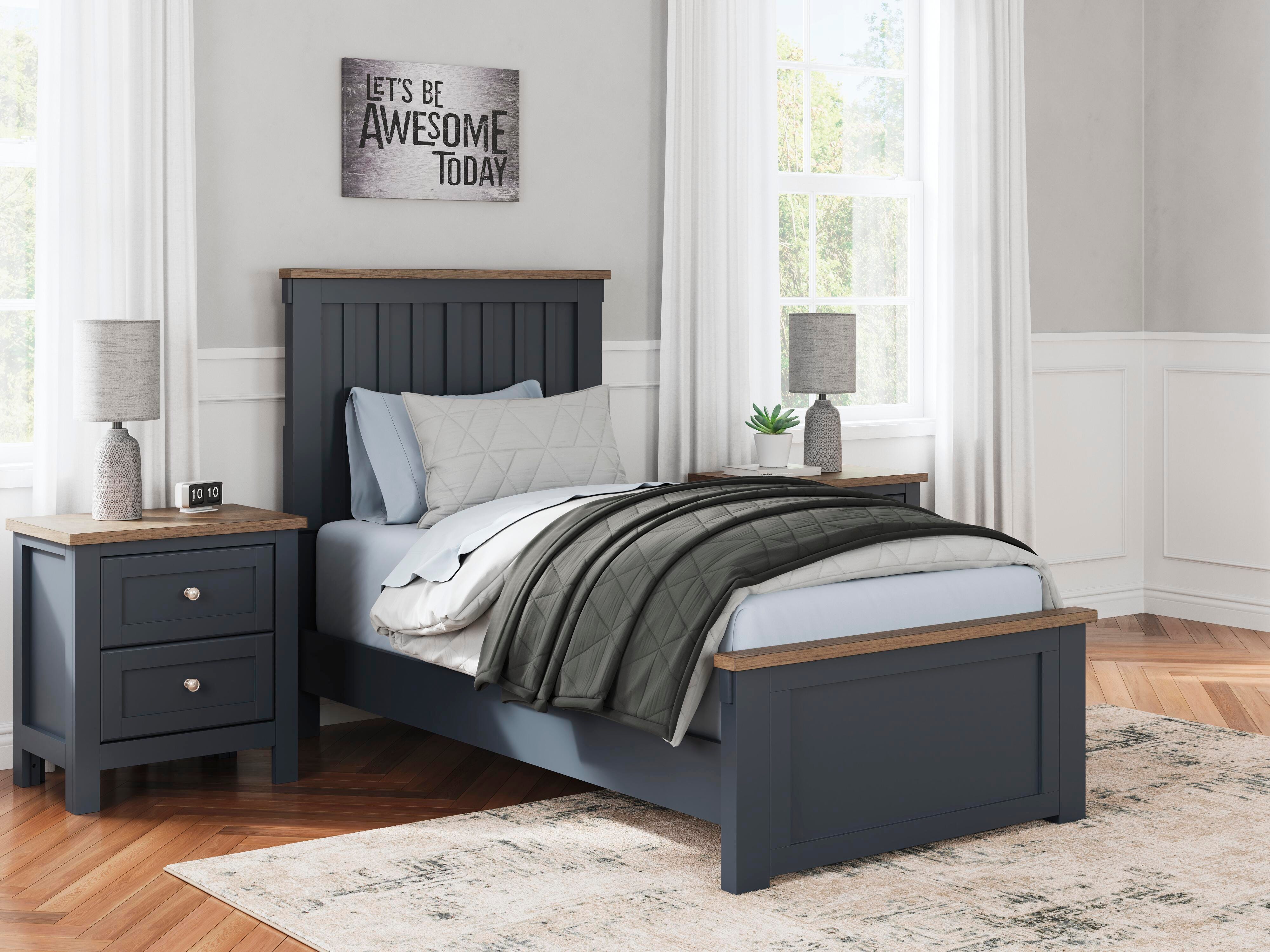 Dar Furniture - Ashley Furniture - Landocken Twin Panel Bed - Twin Panel Bed / Brown/Blue - B414B2