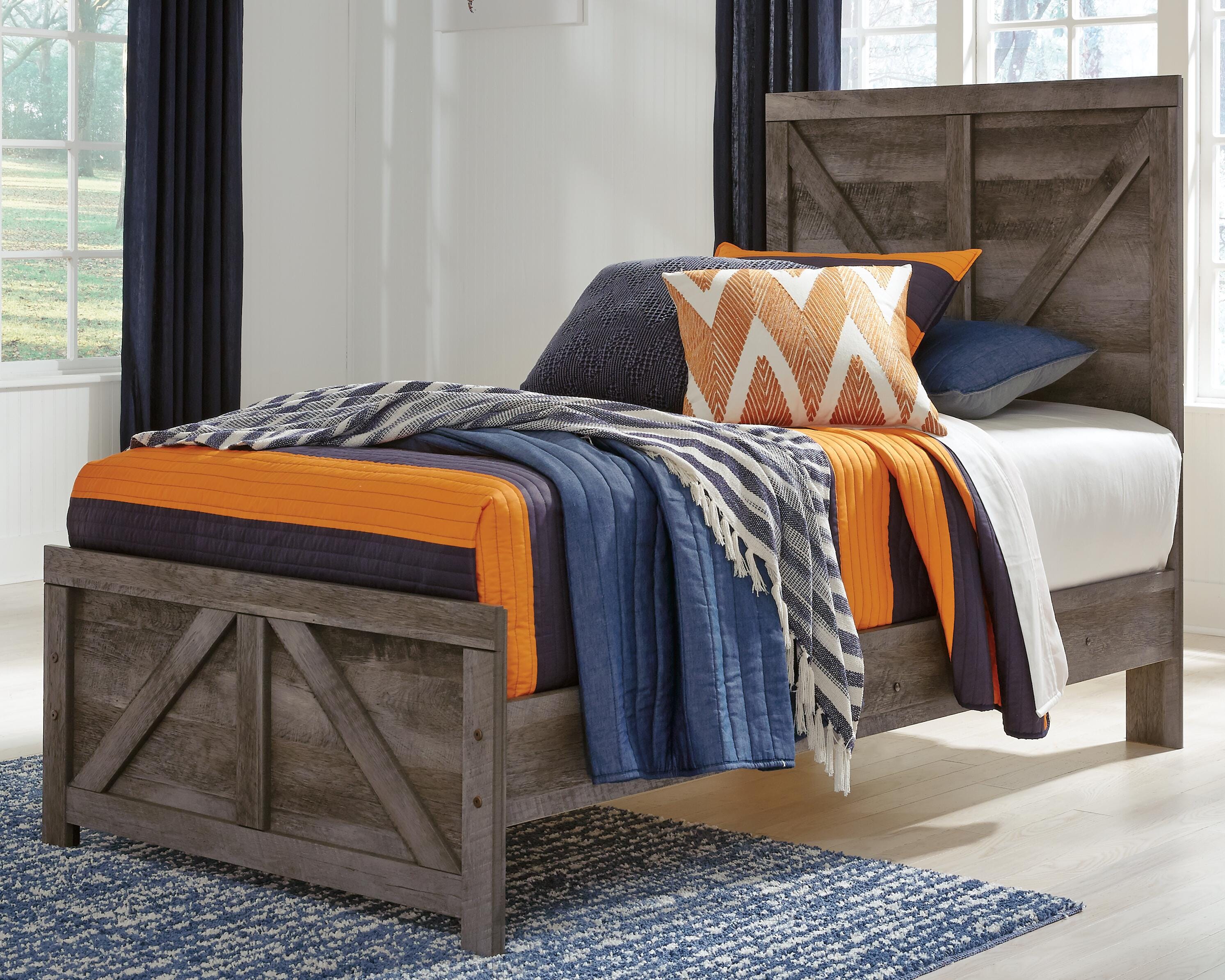 Dar Furniture - Ashley Furniture - Wynnlow Twin Crossbuck Panel Bed - Twin Crossbuck Panel Bed / Gray - B440B16