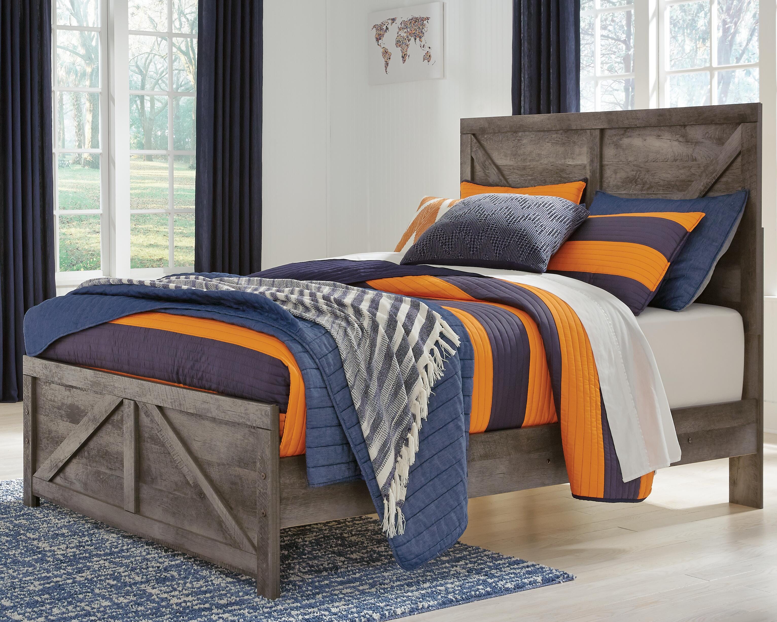 Dar Furniture - Ashley Furniture - Wynnlow Full Crossbuck Panel Bed - Full Crossbuck Panel Bed / Gray - B440B17