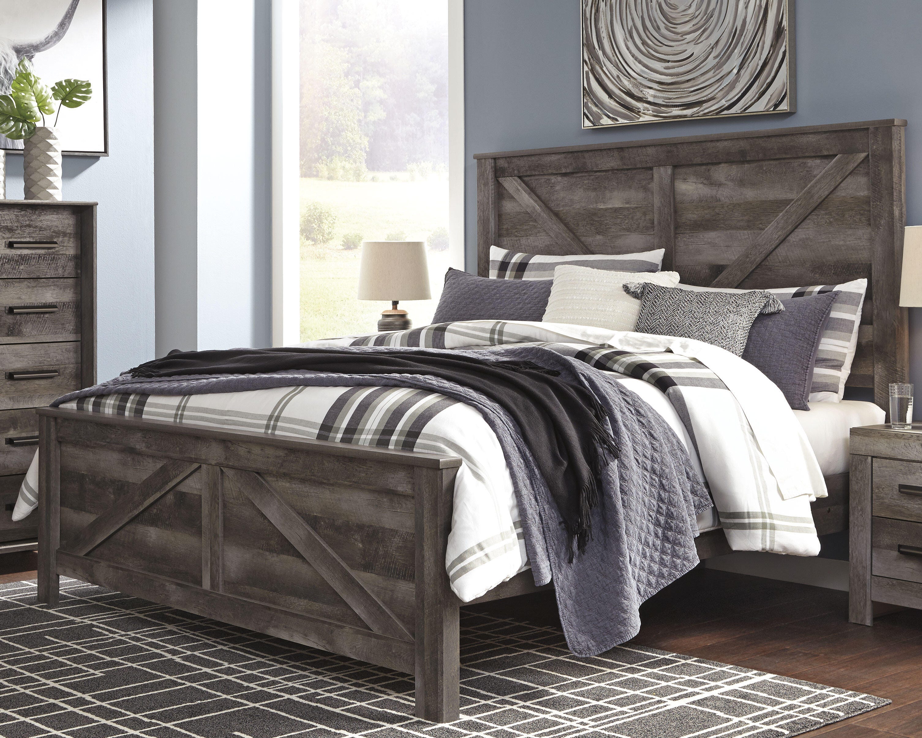 Dar Furniture - Ashley Furniture - Wynnlow King Crossbuck Panel Bed - King Crossbuck Panel Bed / Gray - B440B11