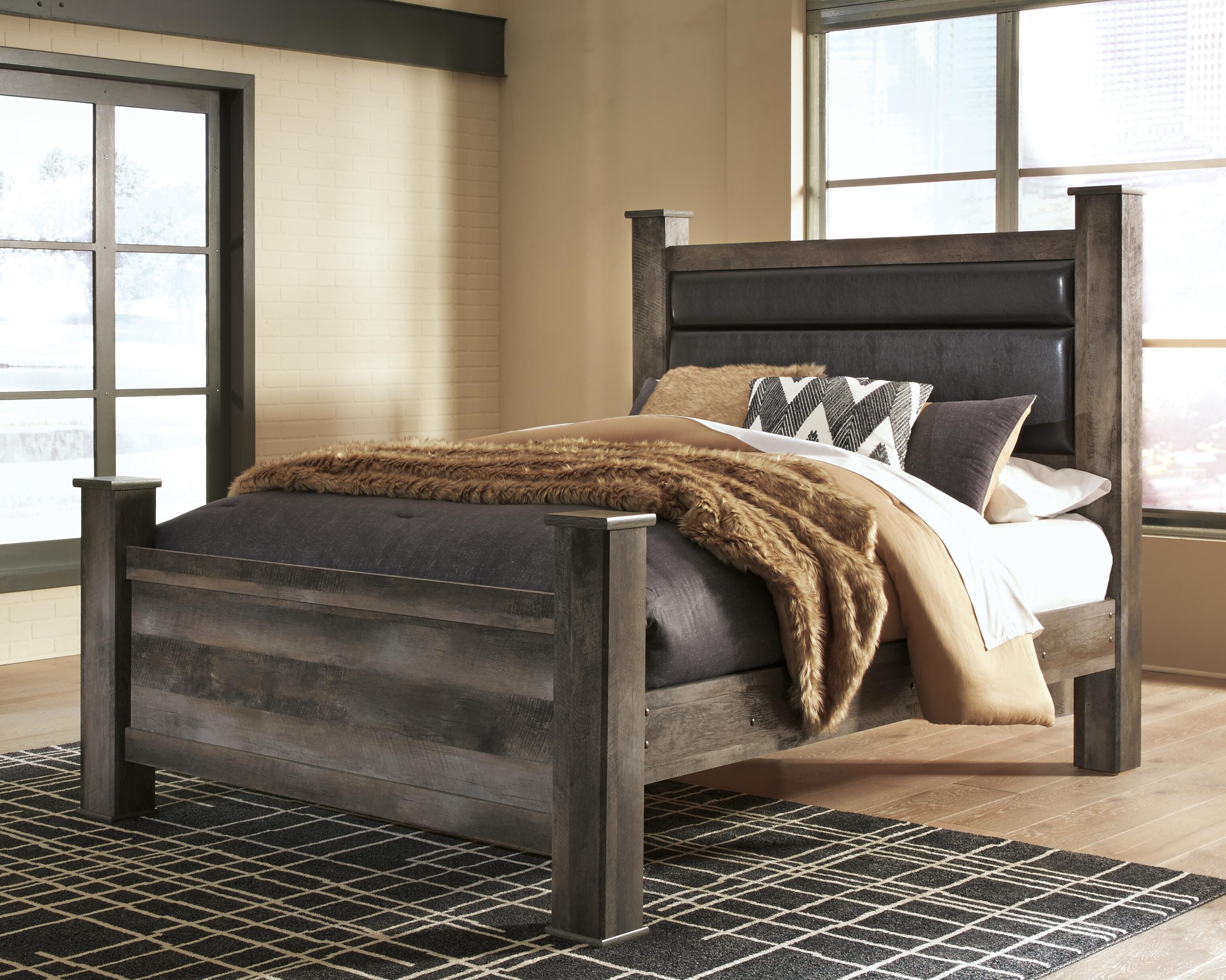 Dar Furniture - Ashley Furniture - Wynnlow Queen Upholstered Poster Bed - Queen Upholstered Poster Bed / Gray - B440B7