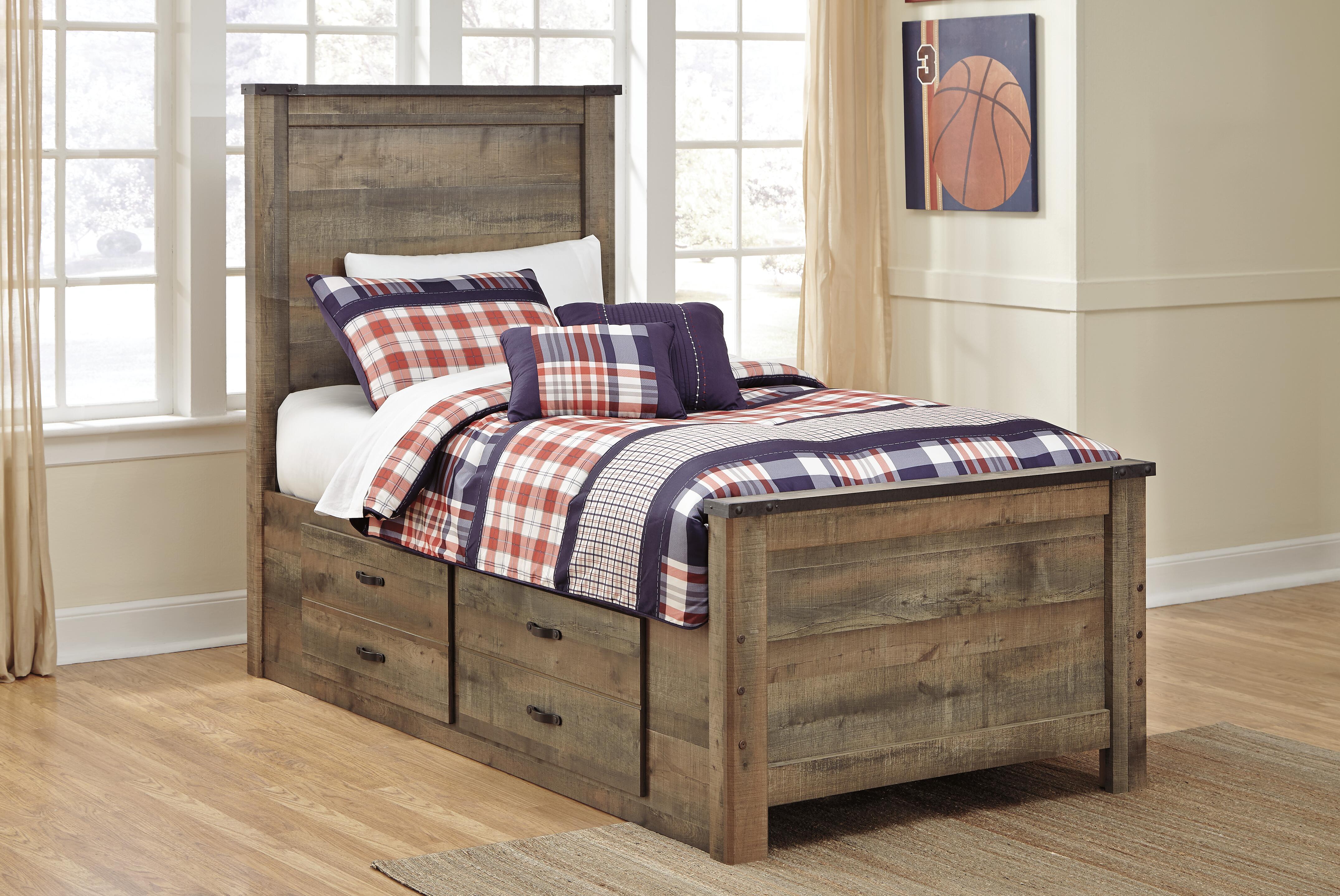 Dar Furniture - Ashley Furniture - Trinell Twin Panel Bed with 2 Storage Drawers - Twin Panel Bed with 2 Storage Drawers / Brown - B446B15
