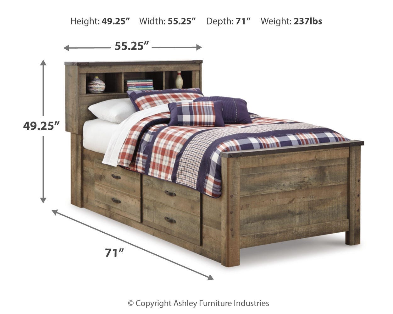 Trinell Twin Bookcase Bed with 2 Storage Drawers