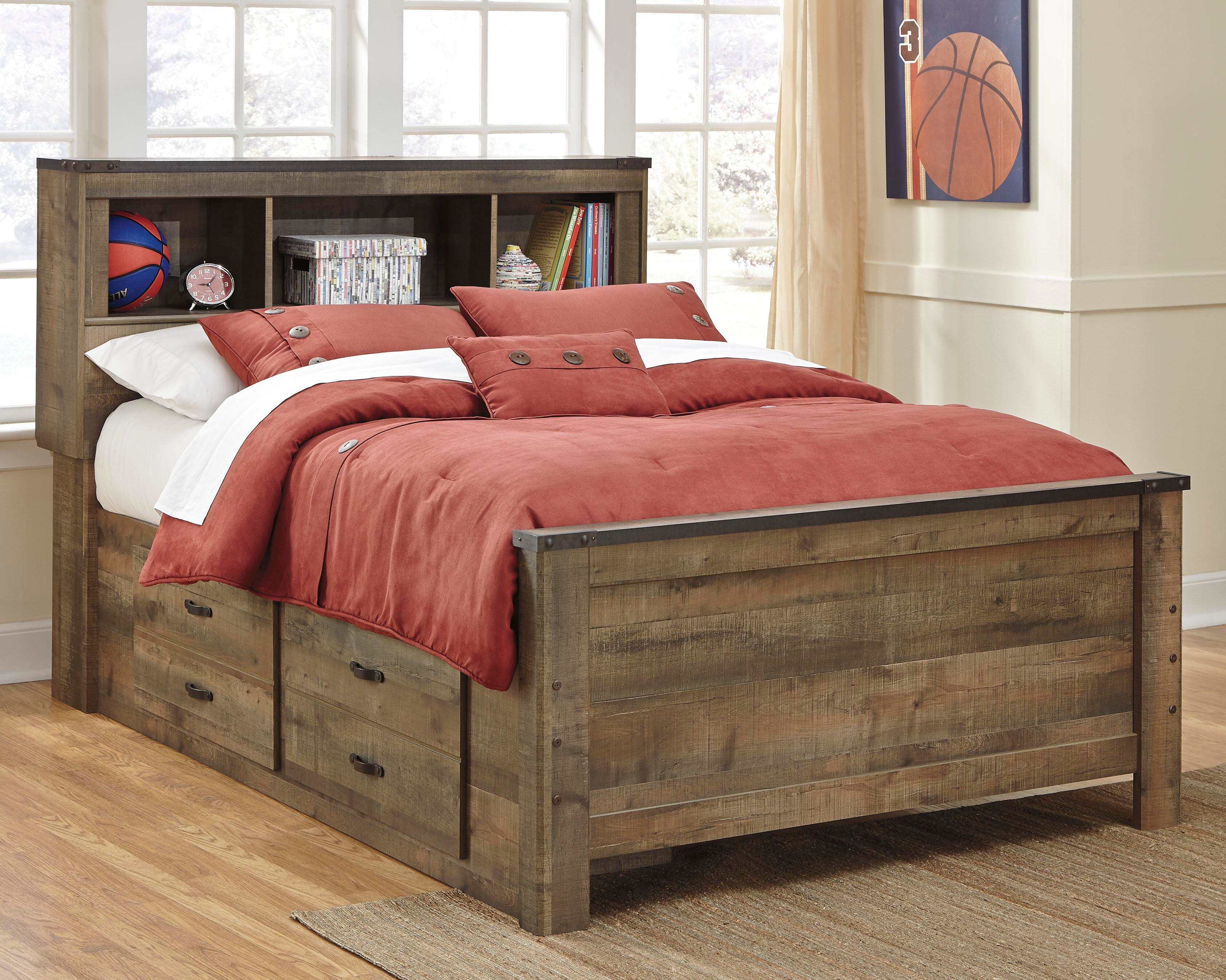 Dar Furniture - Ashley Furniture - Trinell Full Bookcase Bed with 2 Sided Storage - Full Bookcase Bed with 2 Sided Storage / Brown - B446B79