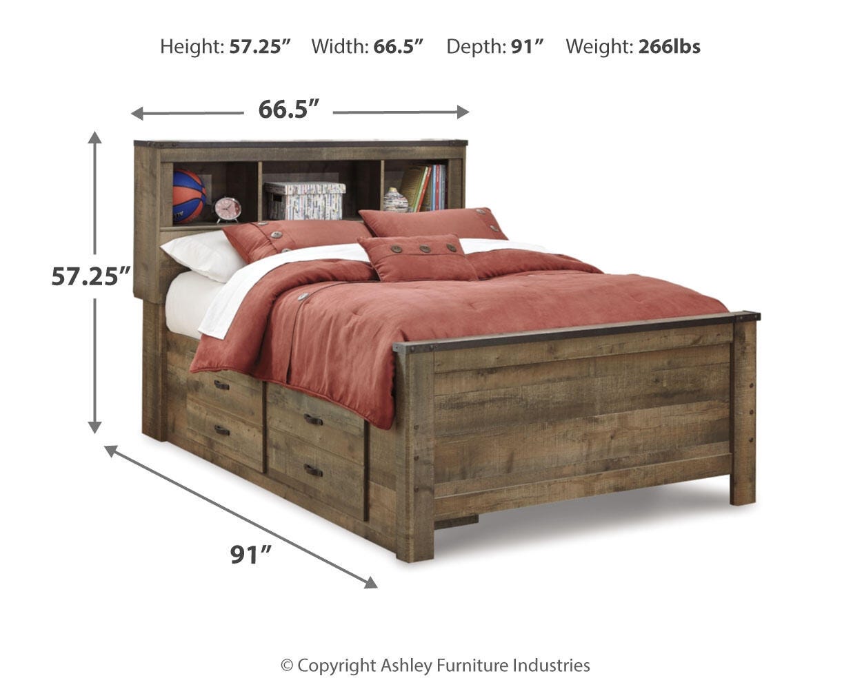 Trinell Full Bookcase Bed with 2 Storage Drawers