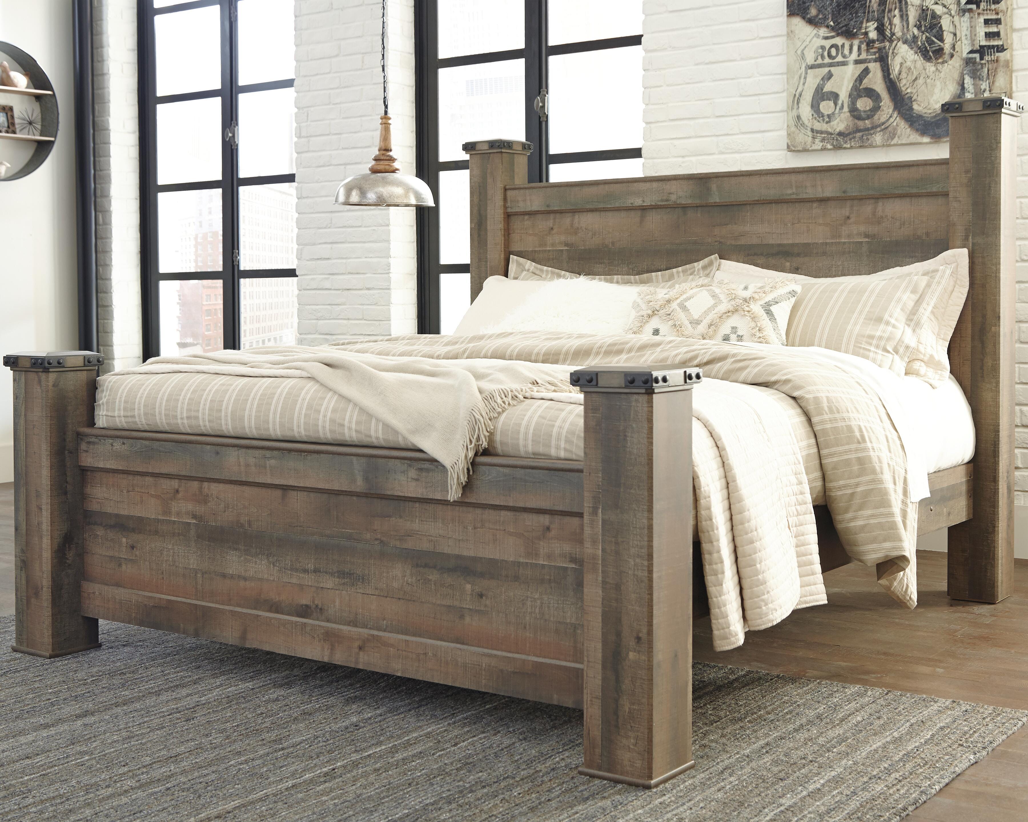 Dar Furniture - Ashley Furniture - Trinell King Poster Bed - King Poster Bed / Brown - B446B45