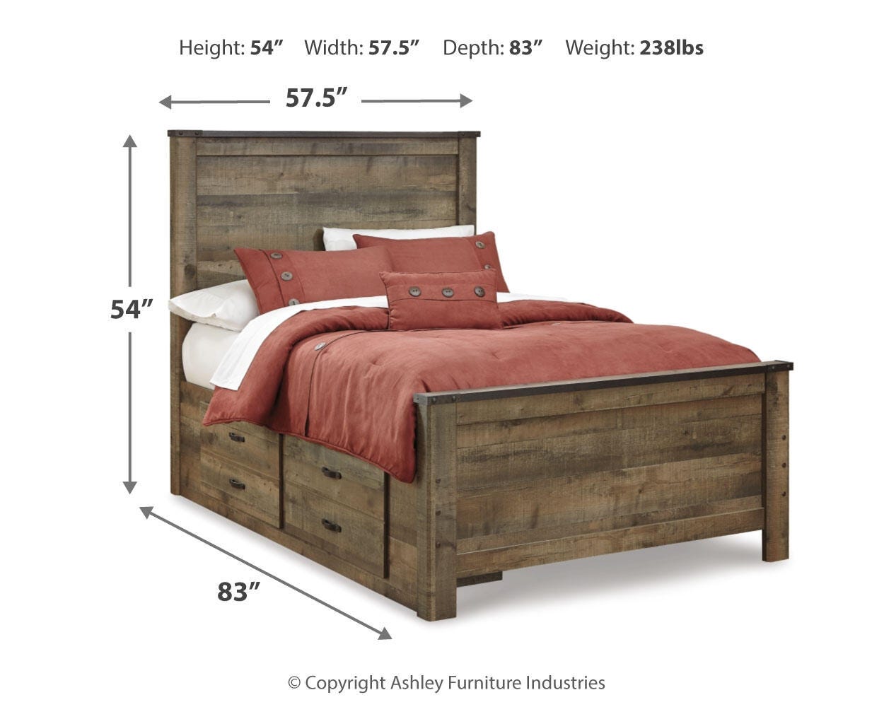 Trinell Full Panel Bed with 2 Storage Drawers