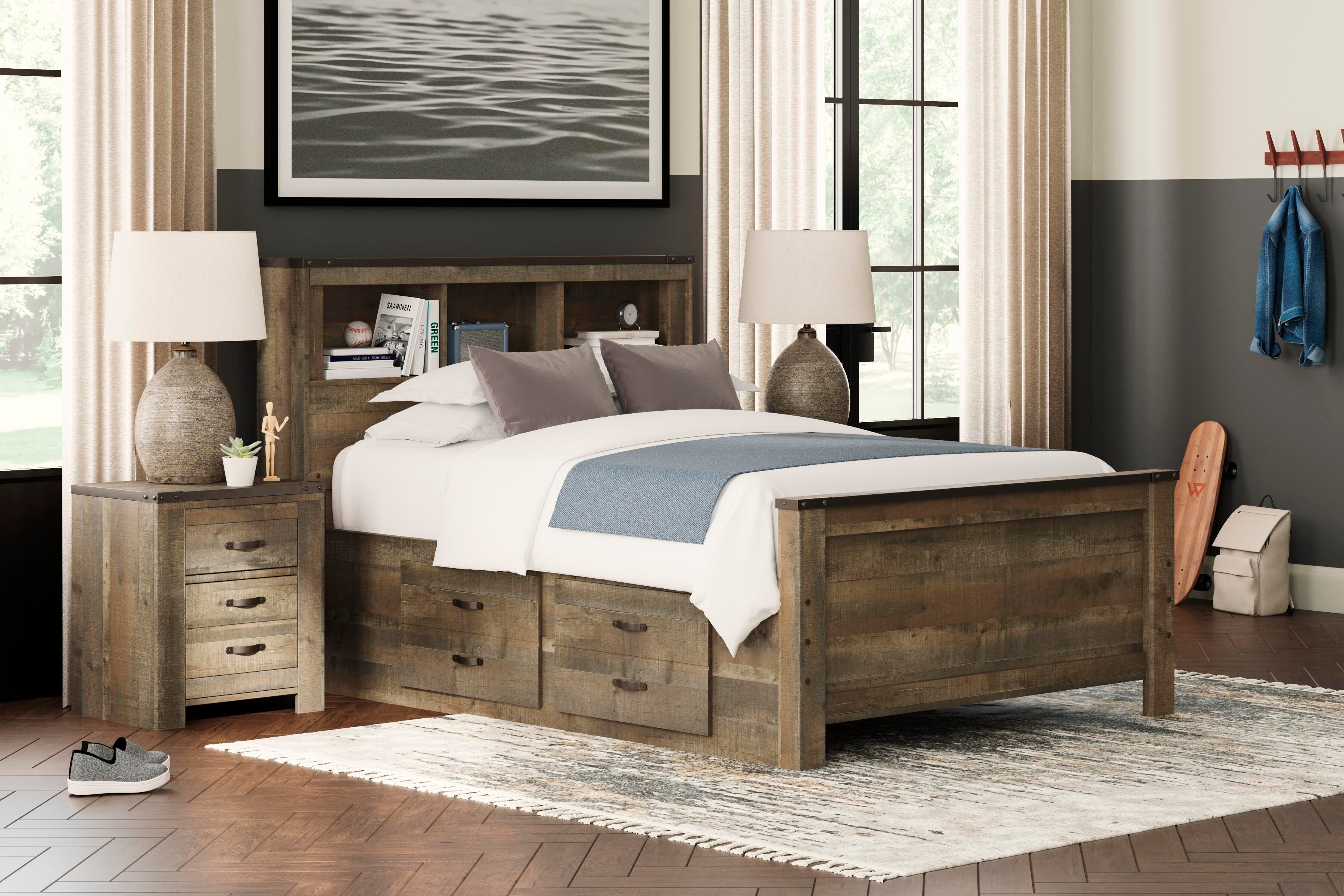Dar Furniture - Ashley Furniture - Trinell Full Bookcase Bed with 2 Storage Drawers - Full Bookcase Bed with 2 Storage Drawers / Brown - B446B16