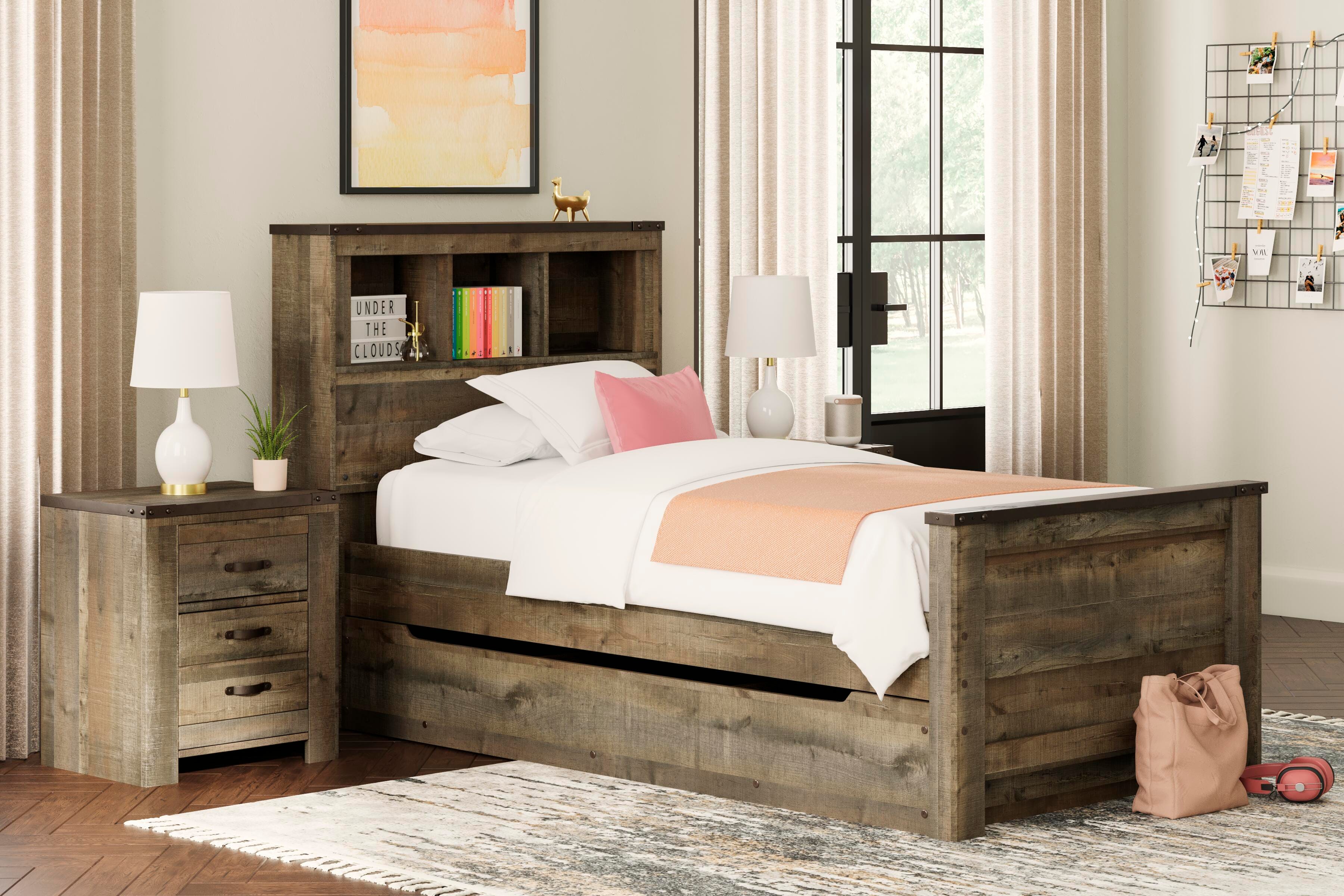 Dar Furniture - Ashley Furniture - Trinell Twin Bookcase Bed with 1 Large Storage Drawer - Twin Bookcase Bed with 1 Large Storage Drawer / Brown - B446B22