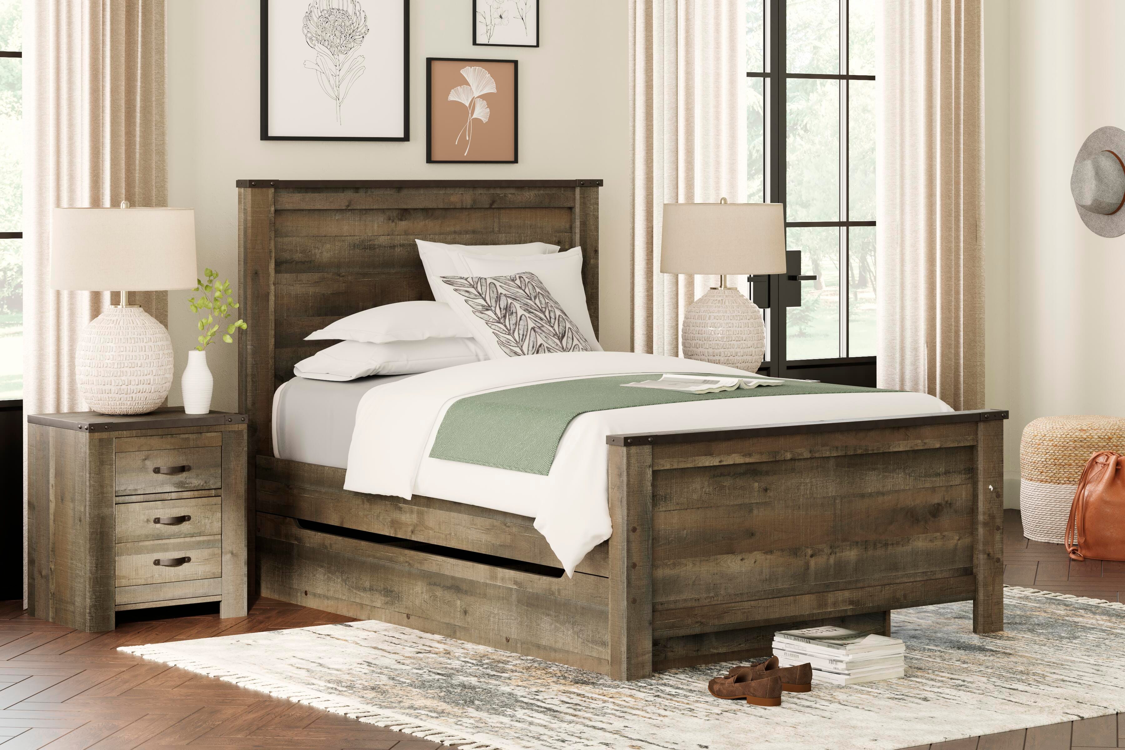 Dar Furniture - Ashley Furniture - Trinell Full Panel Bed with 1 Large Storage Drawer - Full Panel Bed with 1 Large Storage Drawer / Brown - B446B9