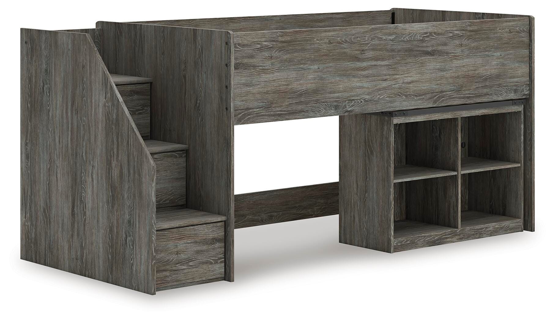 Dar Furniture - Ashley Furniture - Frandern Twin Loft  Bed with Bookcase Storage - Twin Loft  Bed with Bookcase Storage / Gray - B4480B14