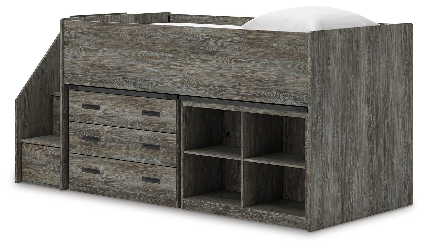 Frandern Twin Loft  Bed with Bookcase and Drawer Storage