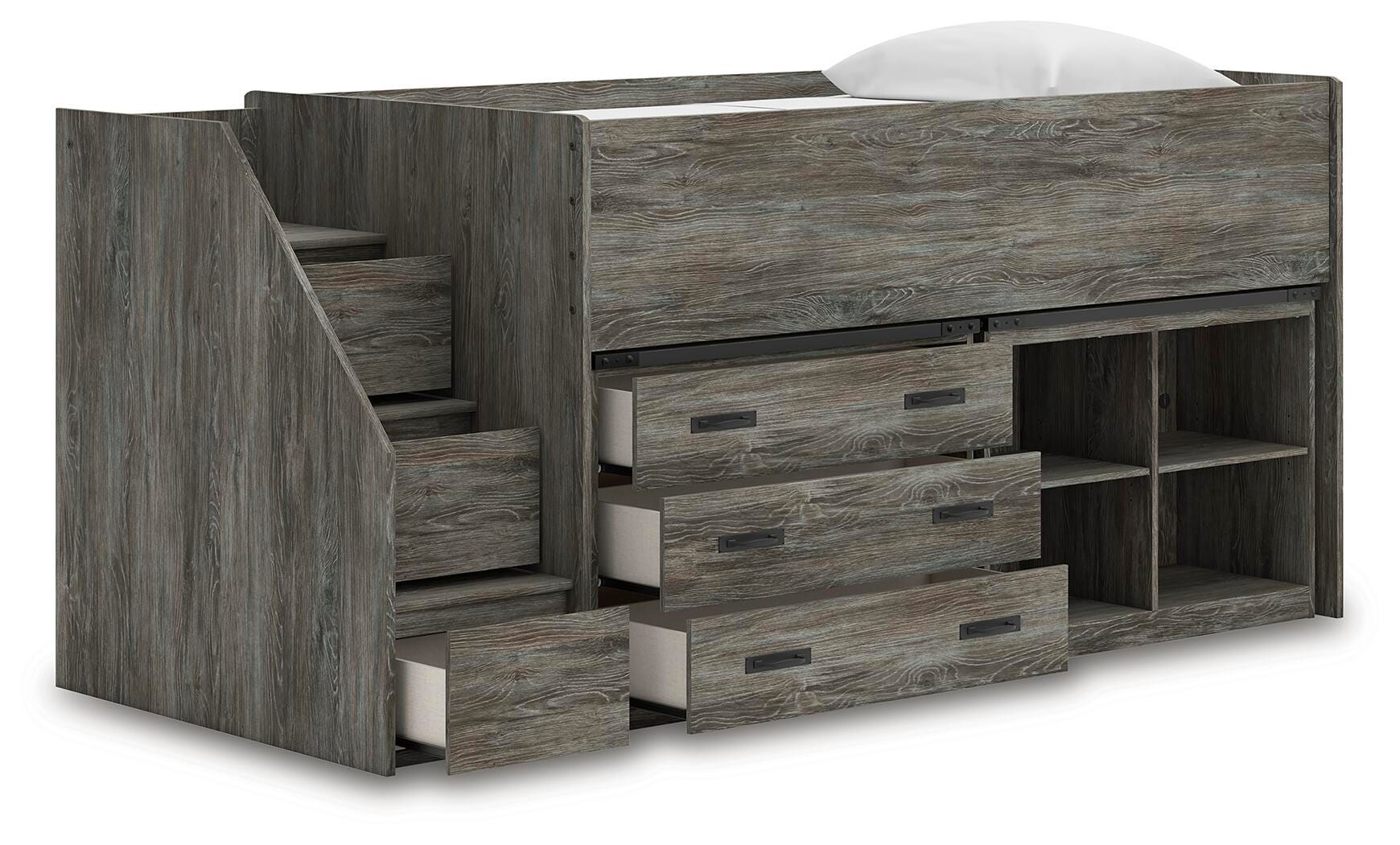 Frandern Twin Loft  Bed with Bookcase and Drawer Storage
