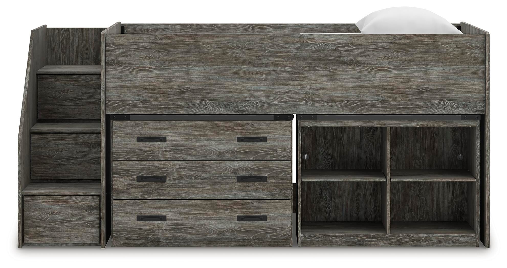 Frandern Twin Loft  Bed with Bookcase and Drawer Storage