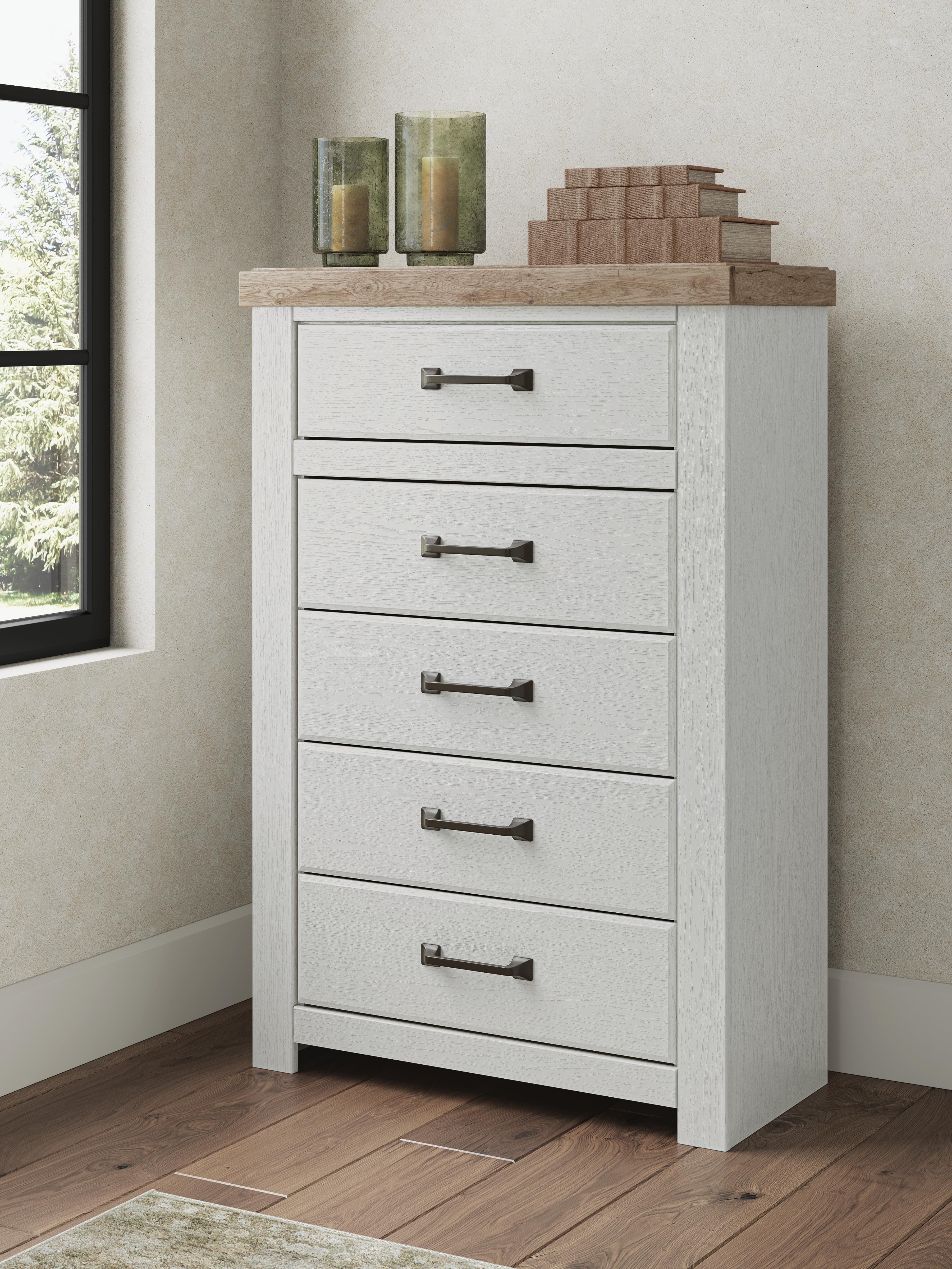 Dar Furniture - Ashley Furniture - Savonport Chest of Drawers - Five Drawer Chest / White/Brown - B4615-46