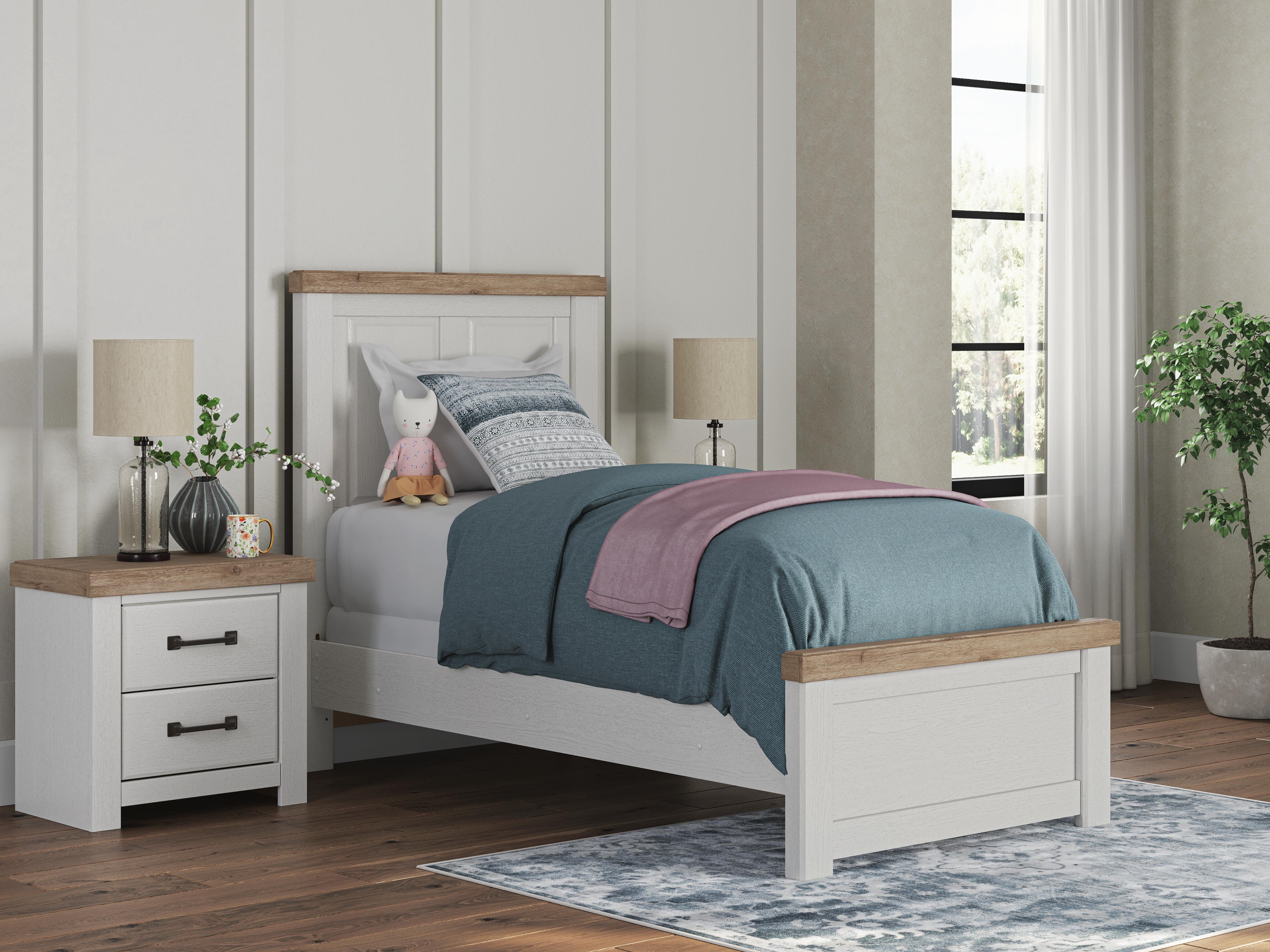Dar Furniture - Ashley Furniture - Savonport Twin Panel Bed - Twin Panel Bed / White/Brown - B4615B2