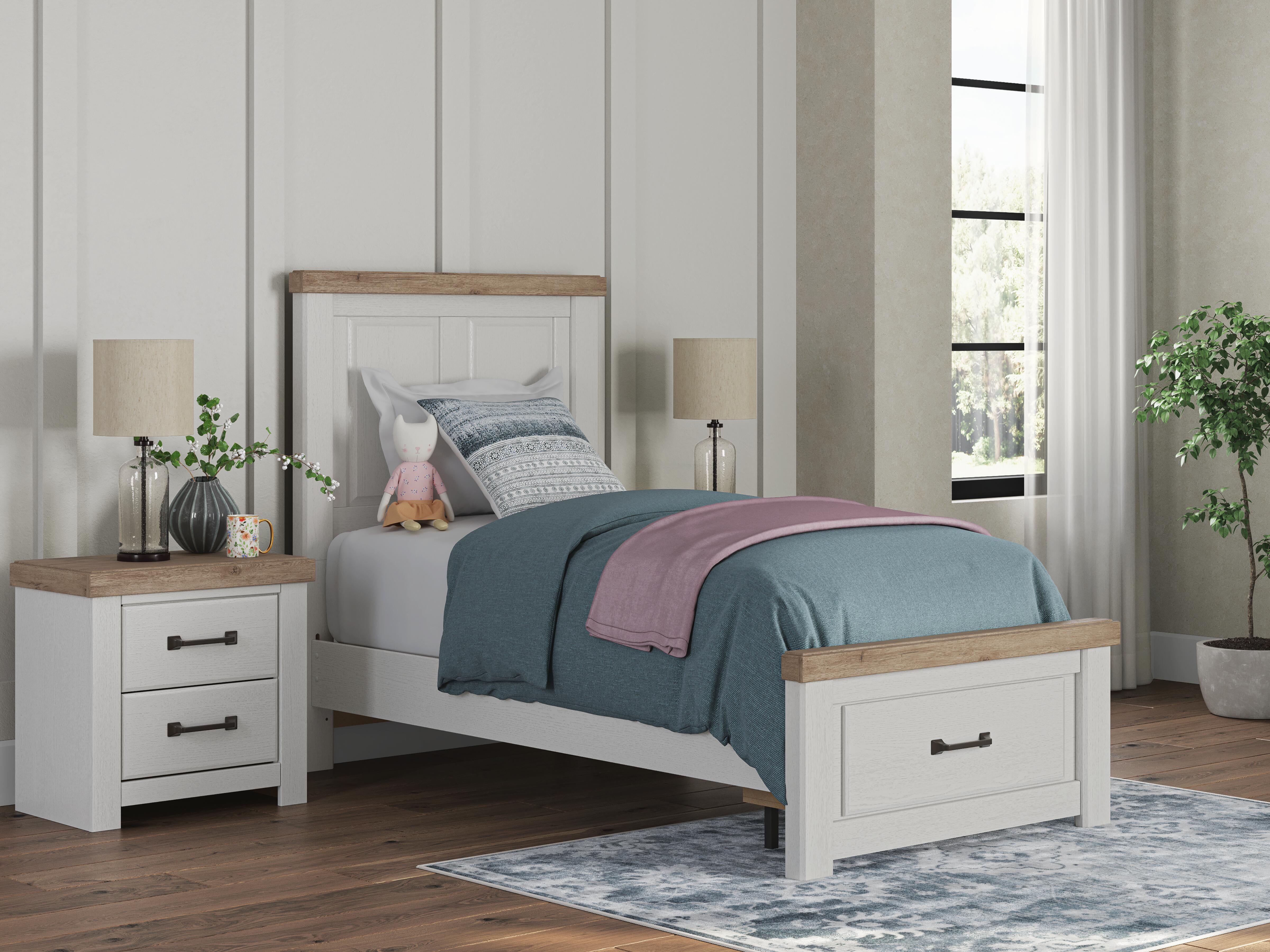 Dar Furniture - Ashley Furniture - Savonport Twin Panel Storage Bed - Twin Panel Storage Bed / White/Brown - B4615B5