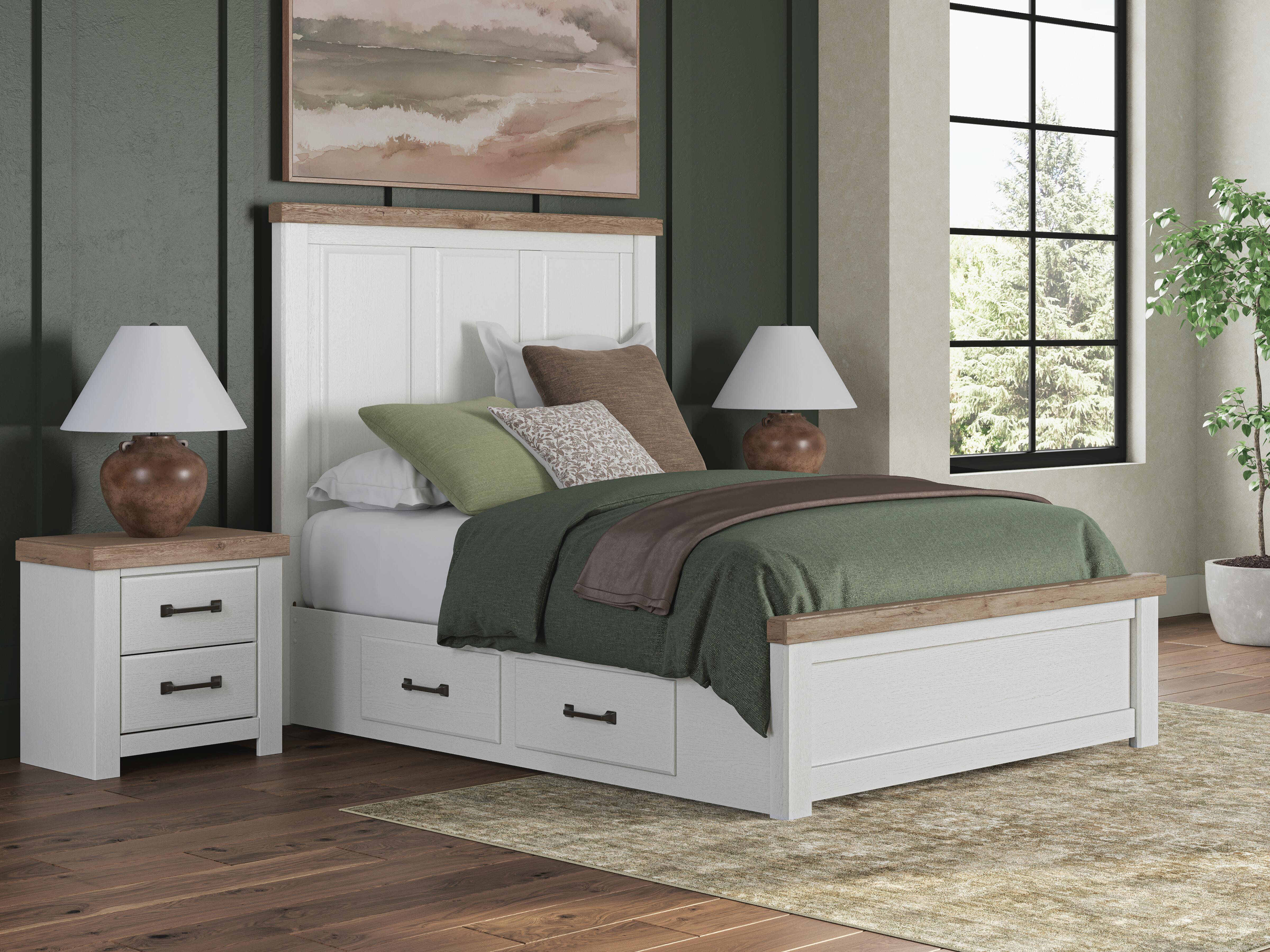 Dar Furniture - Ashley Furniture - Savonport Queen Panel Bed with Storage - Queen Panel Bed with Storage / White/Brown - B4615B14
