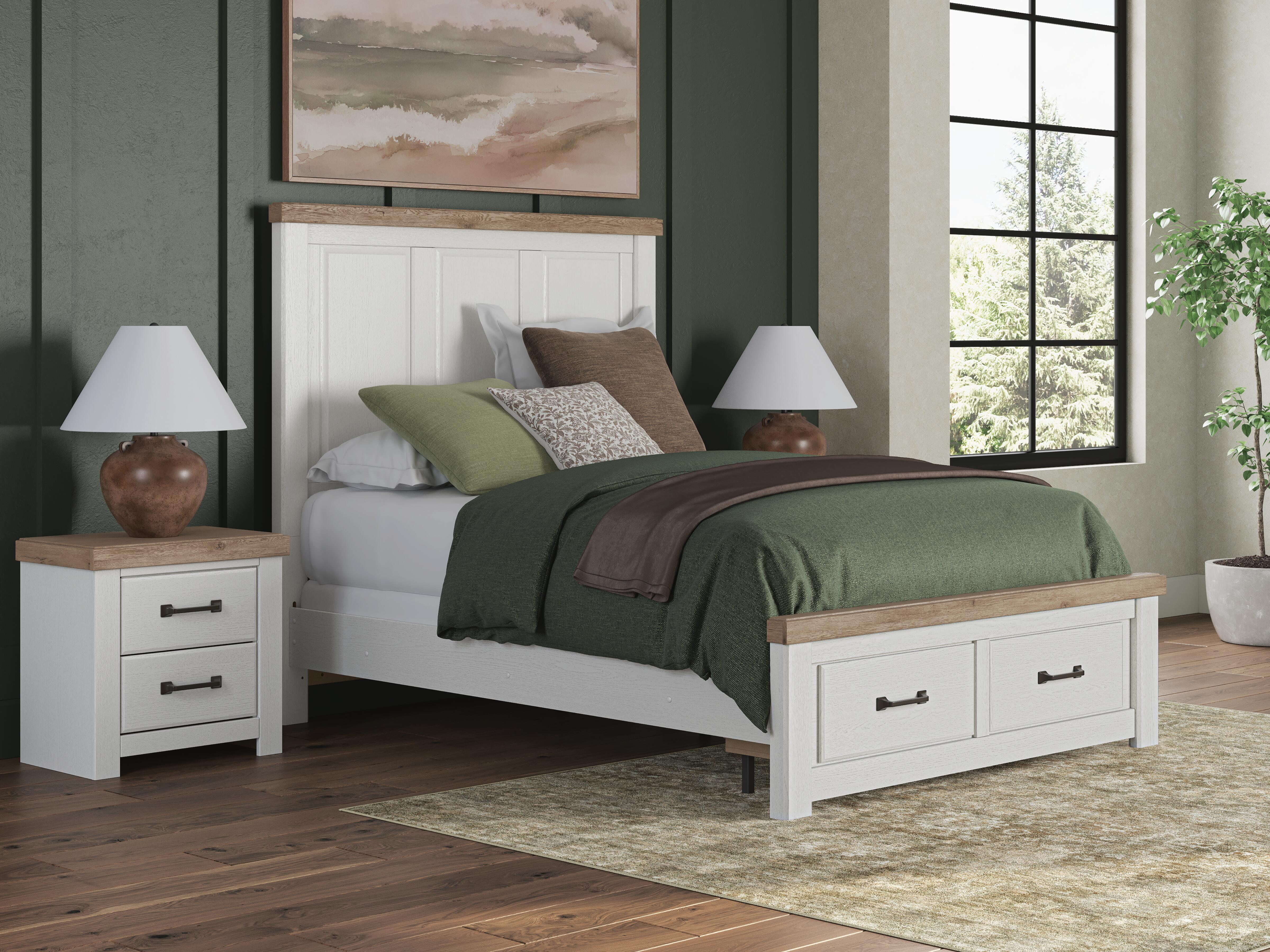 Dar Furniture - Ashley Furniture - Savonport Queen Panel Storage Bed - Queen Panel Storage Bed / White/Brown - B4615B7