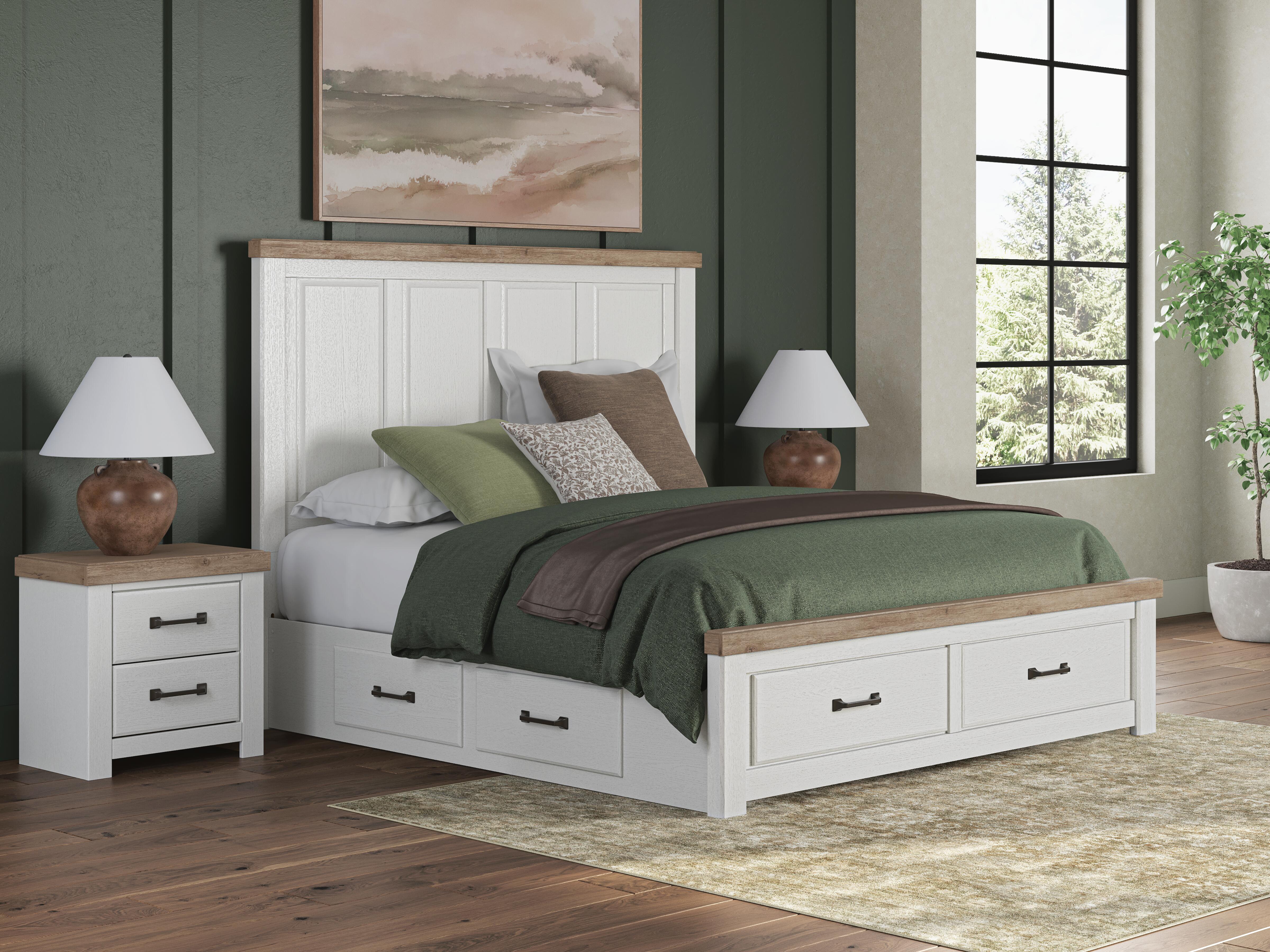 Dar Furniture - Ashley Furniture - Savonport King Panel Storage Bed - King Panel Storage Bed / White/Brown - B4615B11