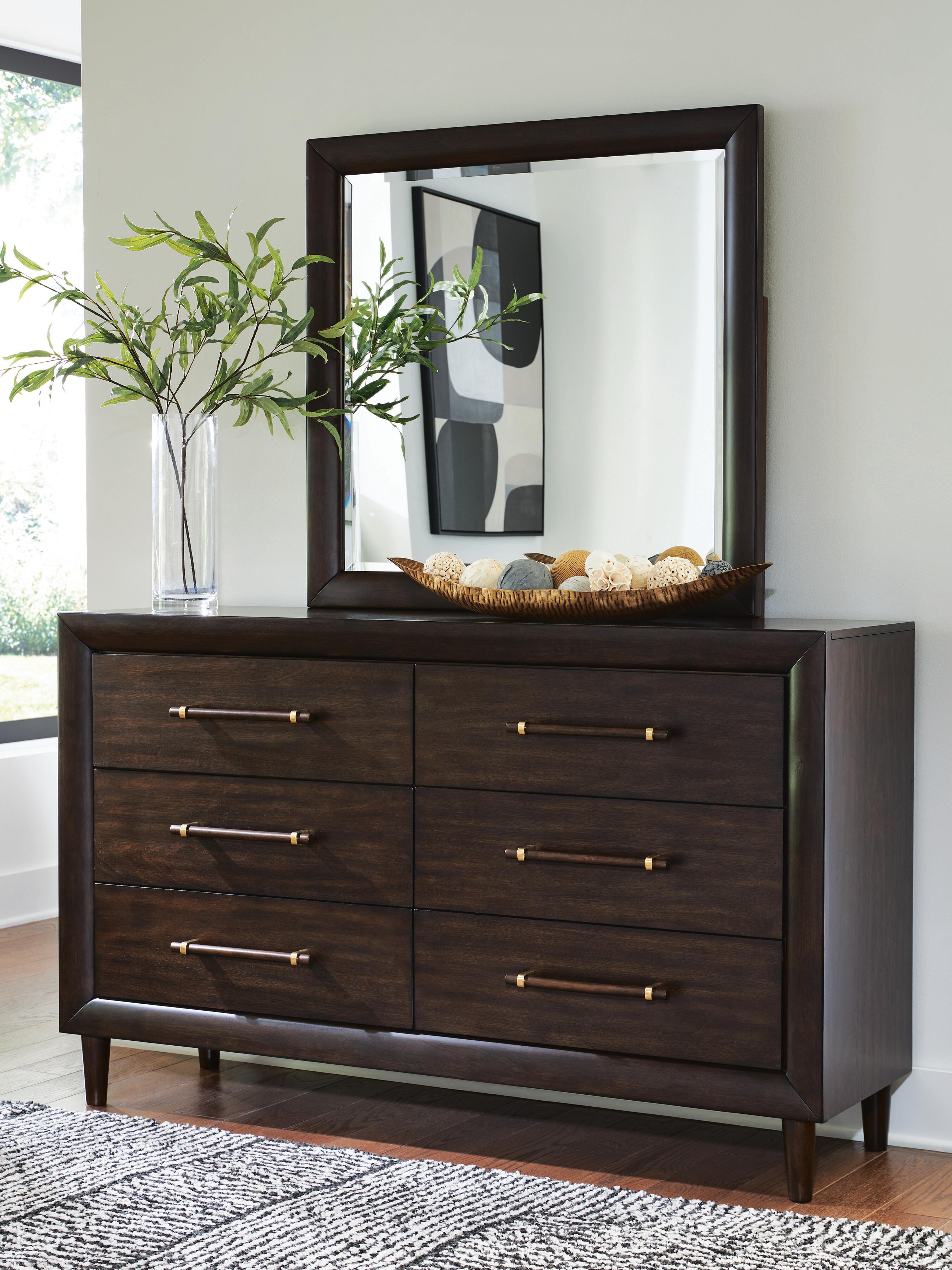 Dar Furniture - Ashley Furniture - Dantenton Dresser and Mirror - Dresser and Mirror / Merlot - B611B1