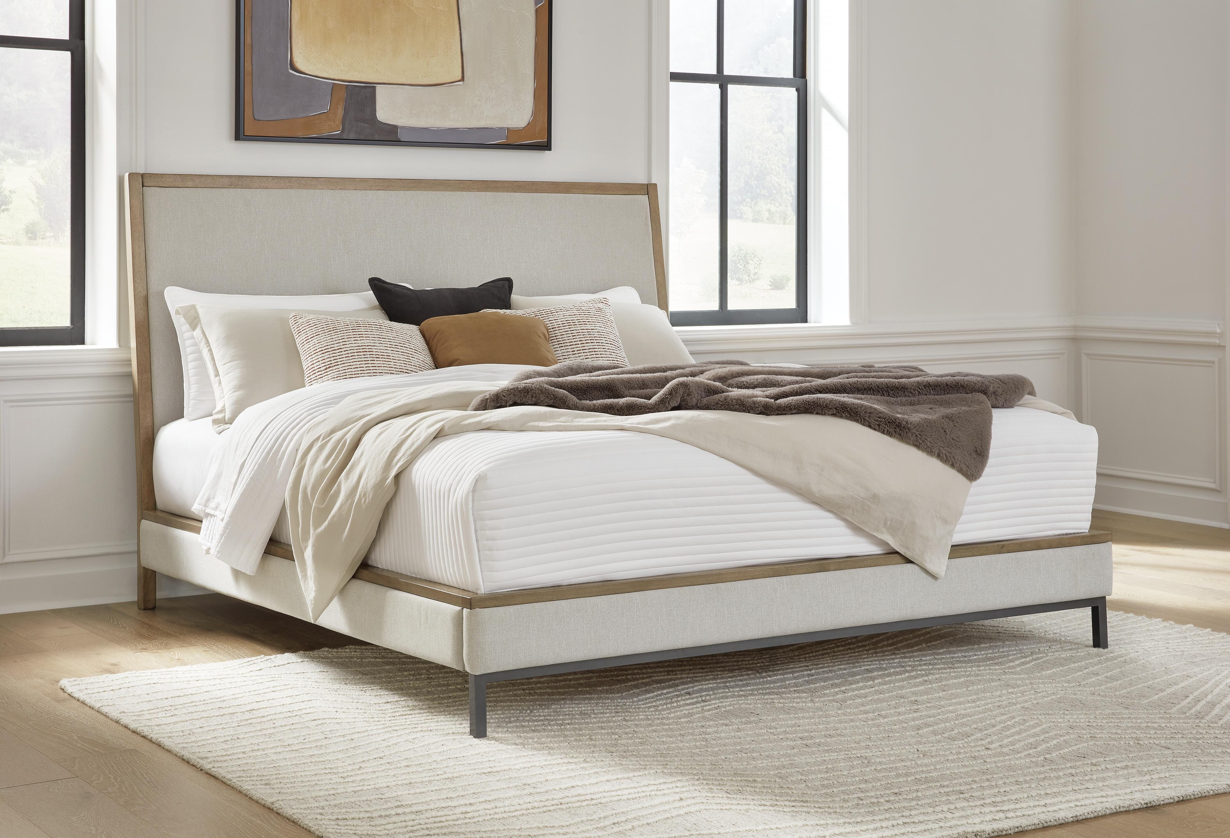 Dar Furniture - Ashley Furniture - Tomtyn California King Upholstered Bed - California King Upholstered Bed / Light Brown - B622B5