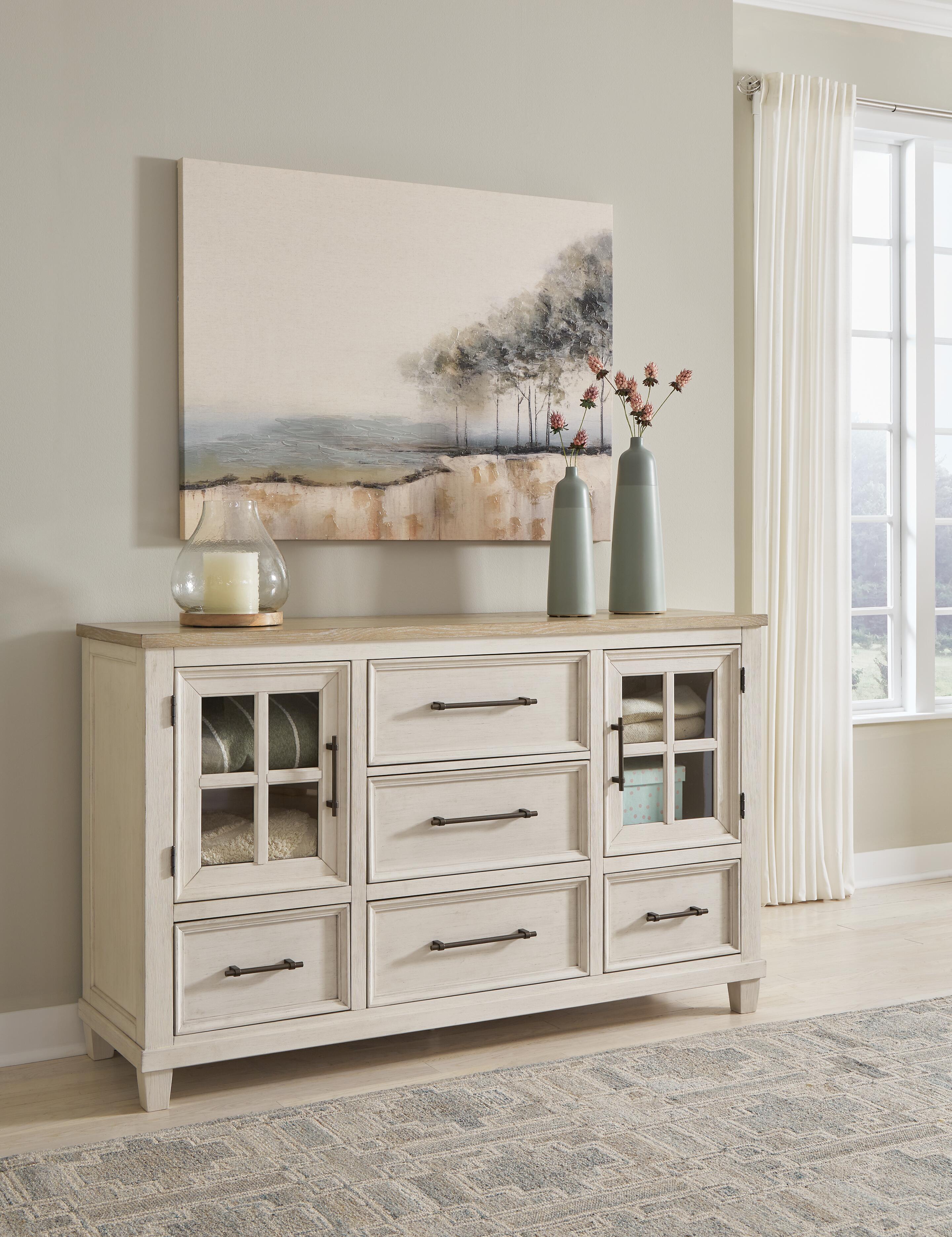 Dar Furniture - Ashley Furniture - Shaybrock Dresser - Dresser / Antique White/Brown - B683-31