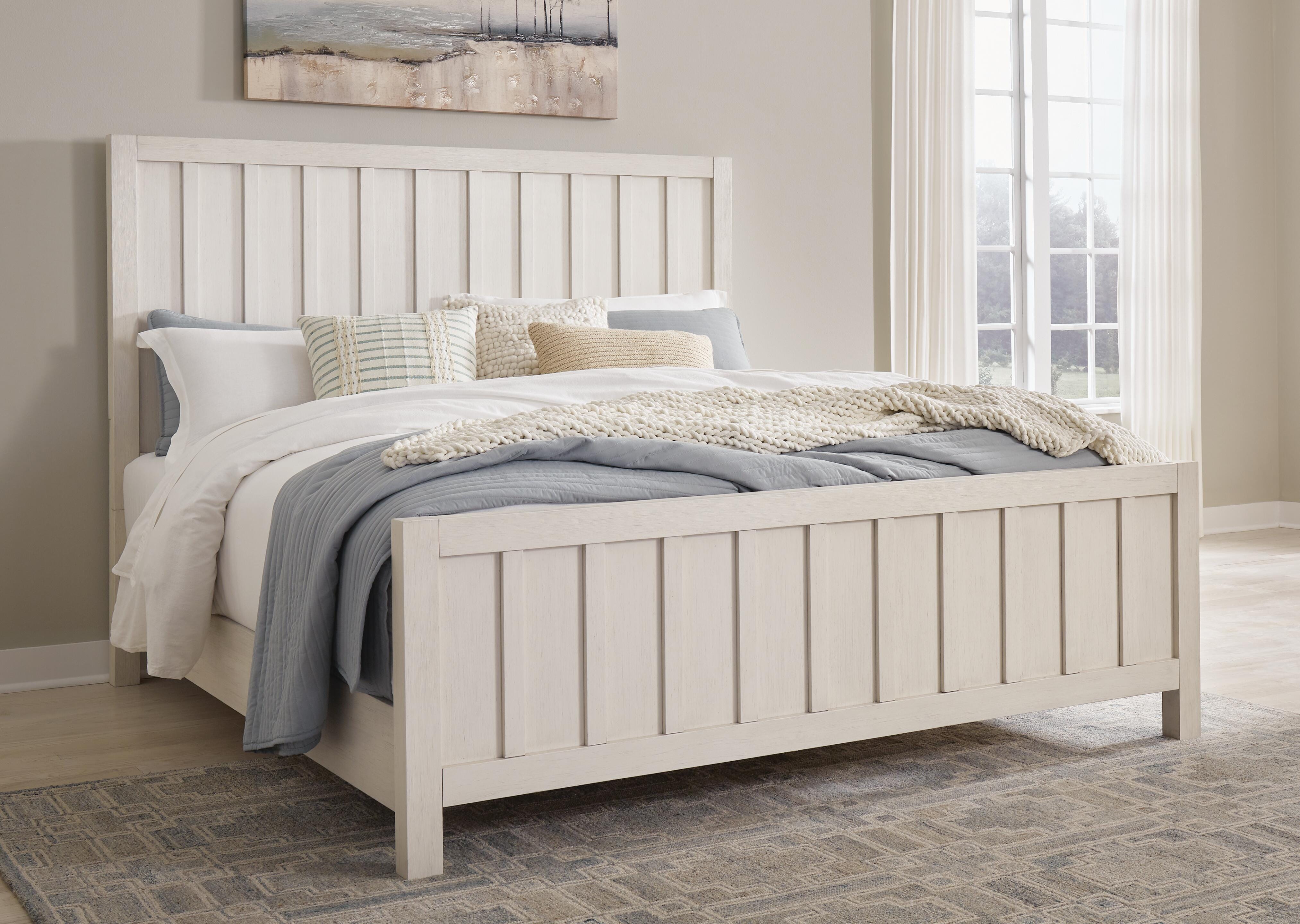 Dar Furniture - Ashley Furniture - Shaybrock California King Panel Bed - California King Panel Bed / Antique White - B683B7