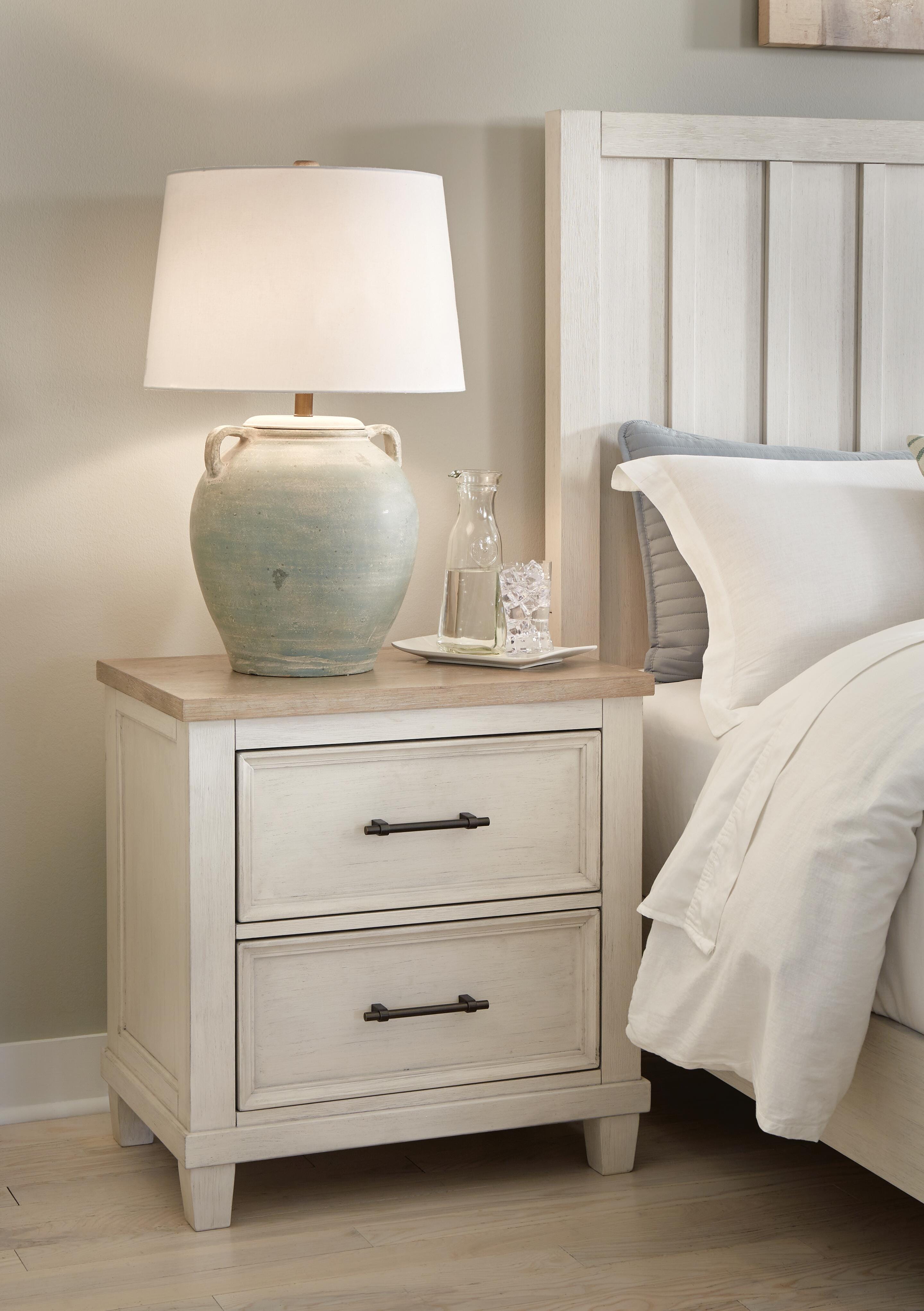 Dar Furniture - Ashley Furniture - Shaybrock Nightstand - Two Drawer Night Stand / Antique White/Brown - B683-92