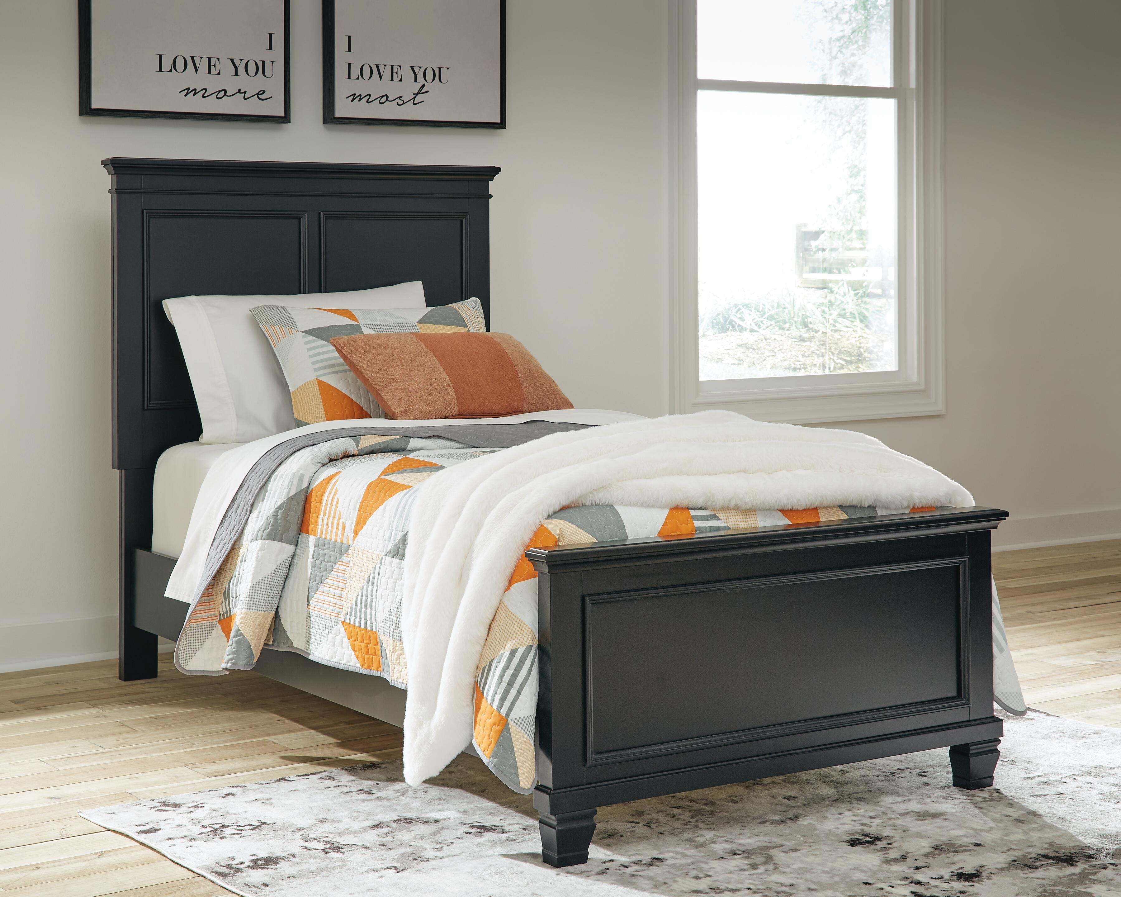 Dar Furniture - Ashley Furniture - Lanolee Twin Panel Bed - Twin Panel Bed / Black - B687B2