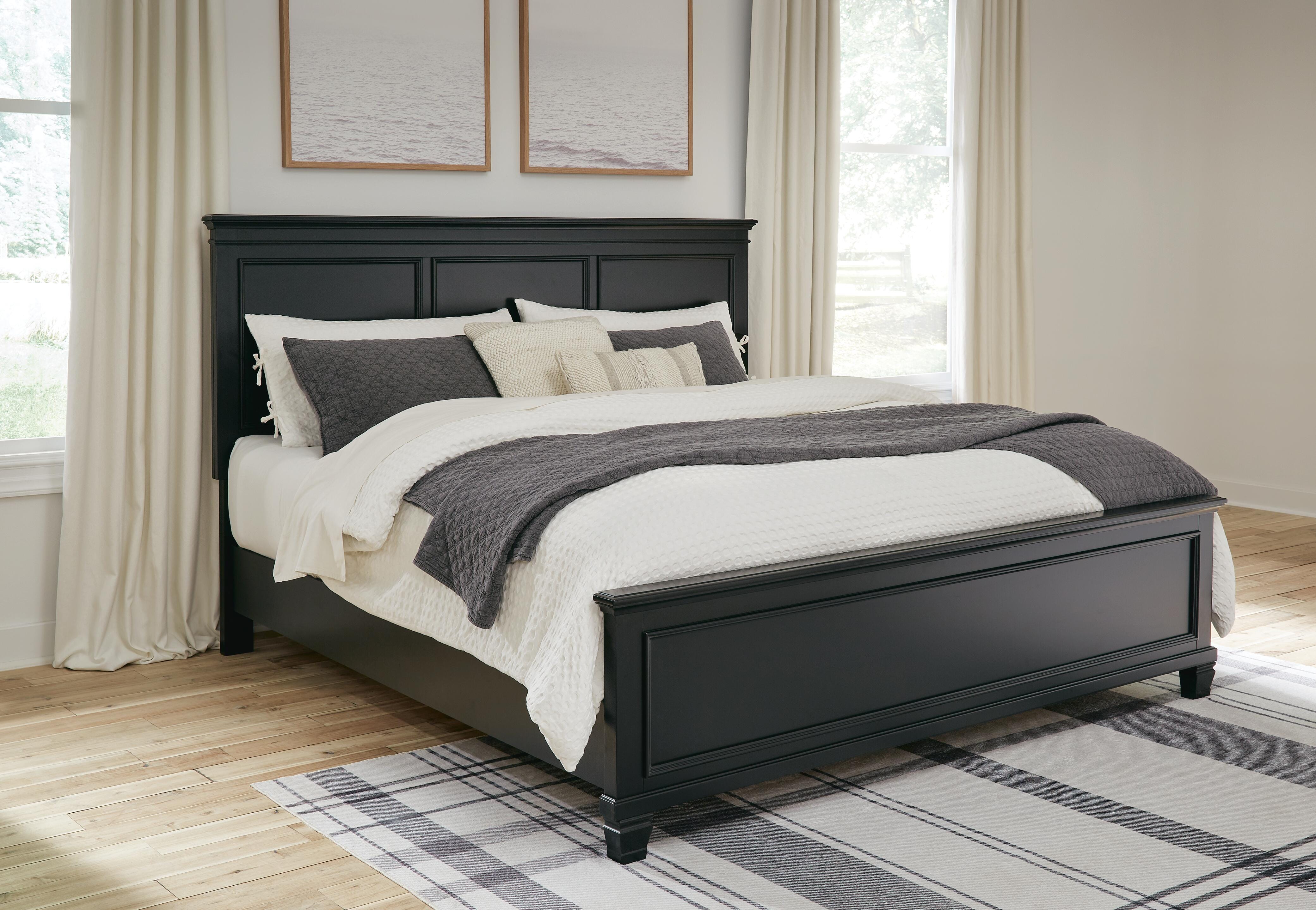 Dar Furniture - Ashley Furniture - Lanolee King Panel Bed - King Panel Bed / Black - B687B8
