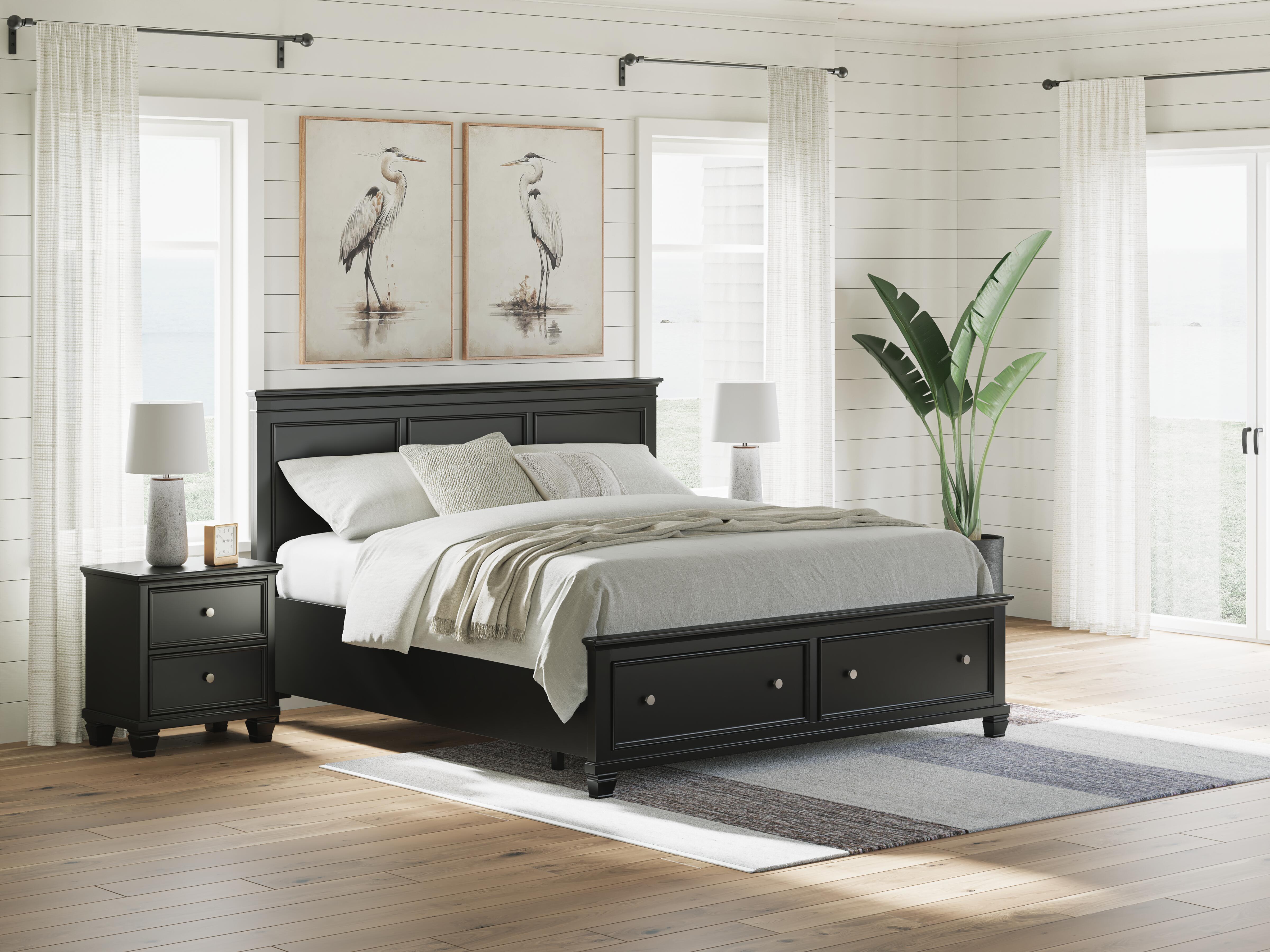 Dar Furniture - Ashley Furniture - Lanolee King Panel Storage Bed - King Panel Storage Bed / Black - B687B19
